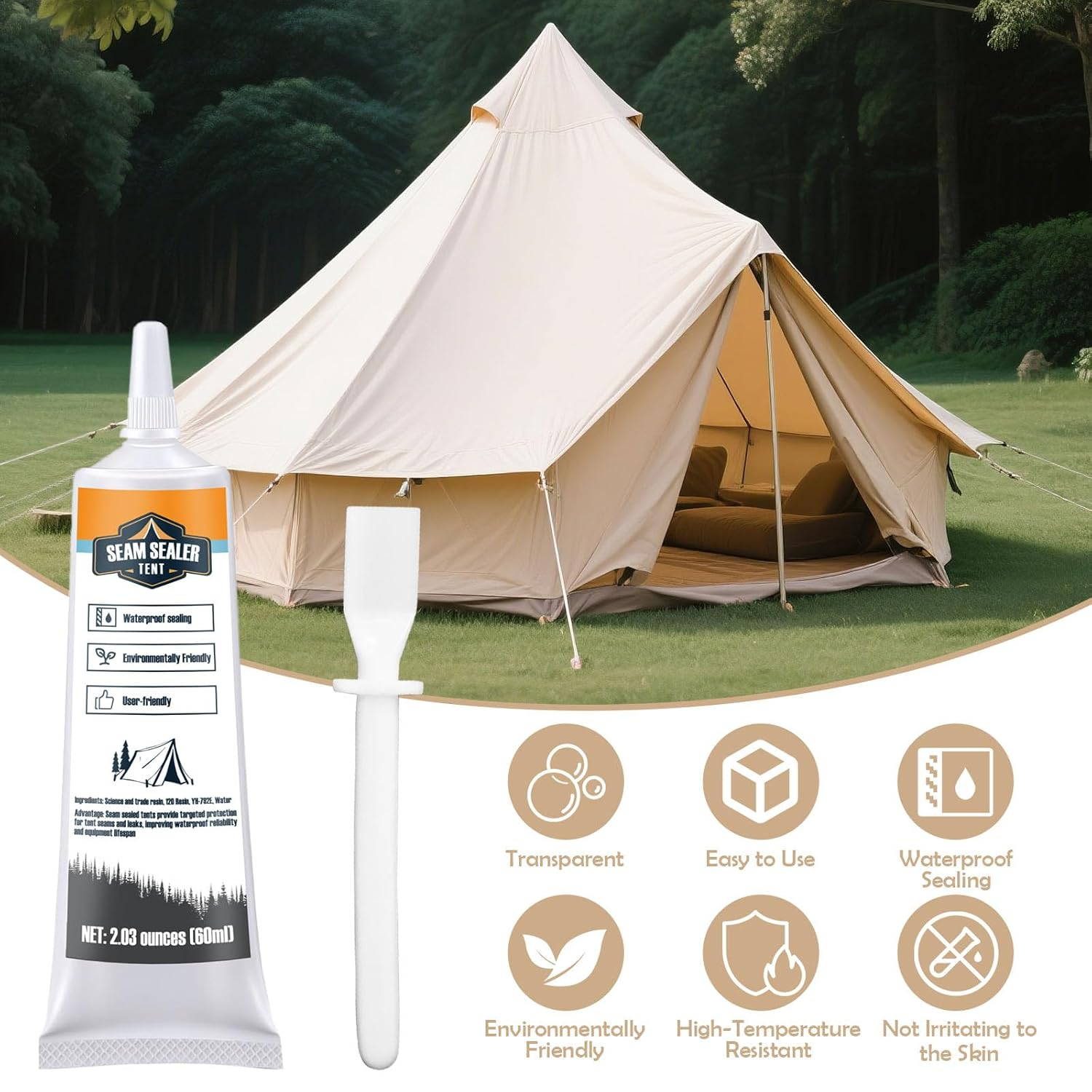 WAN2TLK 120Ml Tent Seam Sealer, Repair Damaged/Seam Sealer Tent Fabric, Restore the Waterproof Barrier, for Camping/Hiking/Outdoor Gear - Clear image number 5