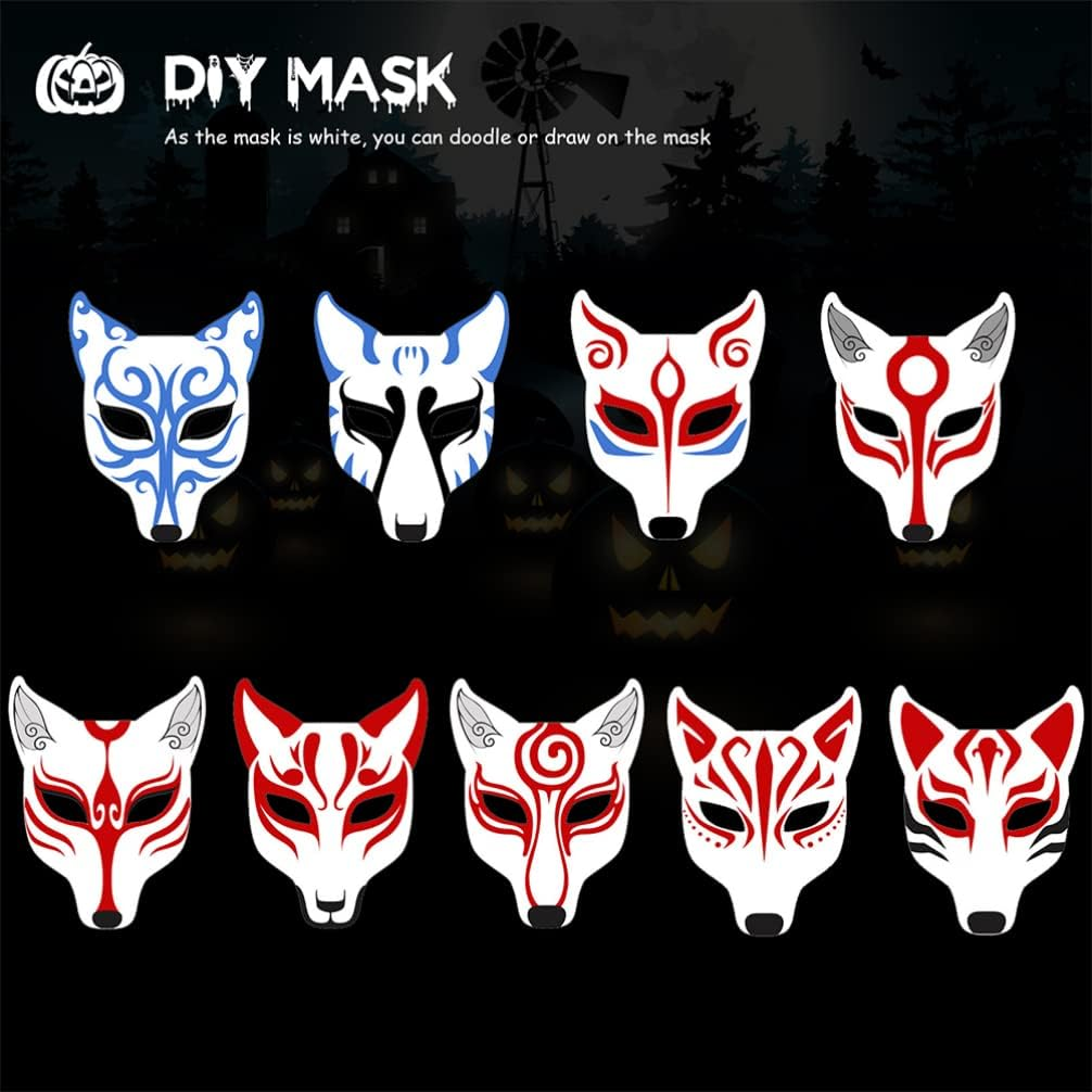 Toddmomy 2Pcs Fox Masks Full Face Halloween Fox Animal Masks DIY Blank Unpainted to Decorate for Halloween Masquerade Costume Accessory White image number 1