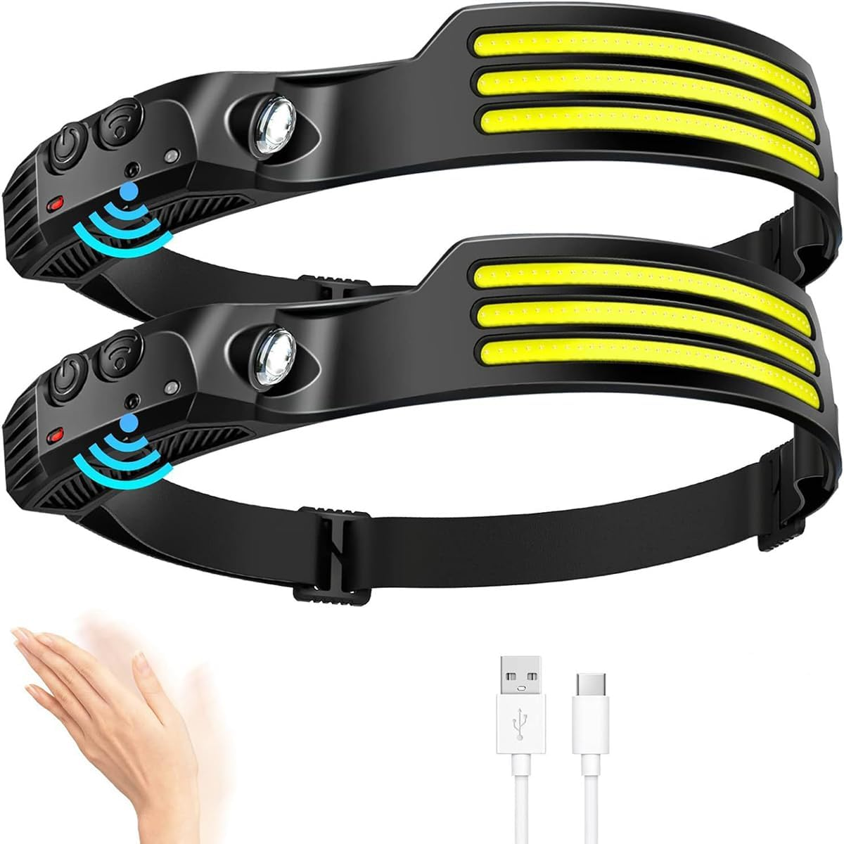 Rechargeable LED Headlamp, Wide Beam Head Lights with Motion Sensor and 3 Modes, Super Bright Waterproof Flashlight Headband for Work, Hiking, Camping image number 5