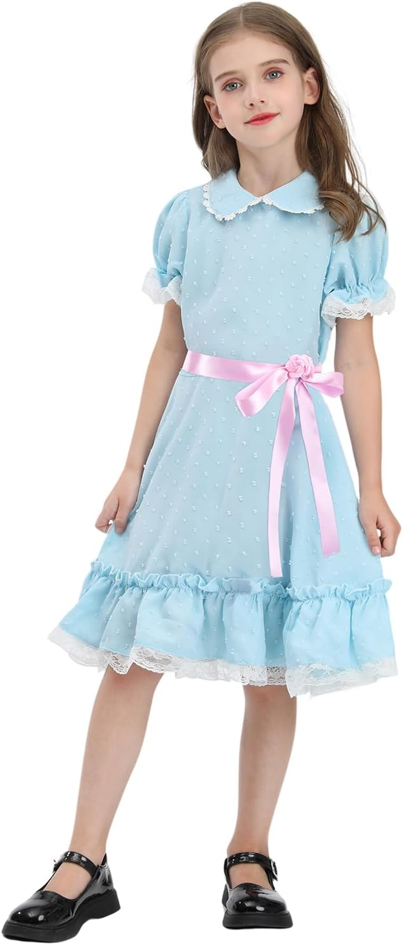 CR ROLECOS Girls Blue Chiffon Dress Puff Sleeve Halloween Party Cosplay Costume