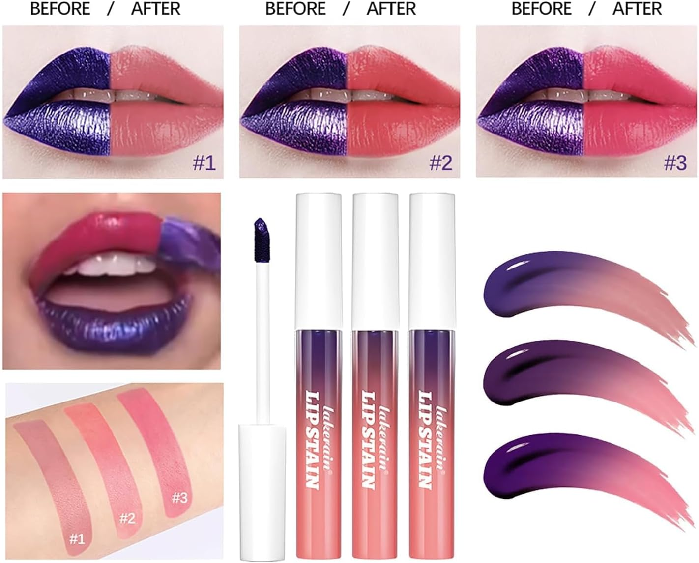 Peel-Off Lip Tint Set - Tattoo Stain Kit, Long-Lasting Matte Finish, Moisturizing Peel-Off Lip Mask, Waterproof & Smudge-Proof, 24H Color Hold (#3 Hot Pink, 2.5Ml) - 3 Hot Pink image number 4