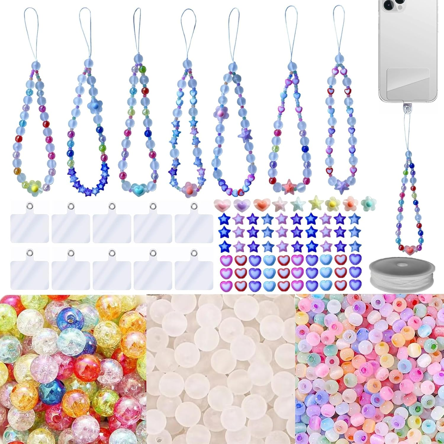 Beaded Mobile Phone Chains Charm Making Kit, Can Make 10 Pcs Cell Phone Wrist Straps, Assorted Crystal Diamond/Butterfliy/Metal/Round Beads for Girls DIY Handmade Gifts (C)