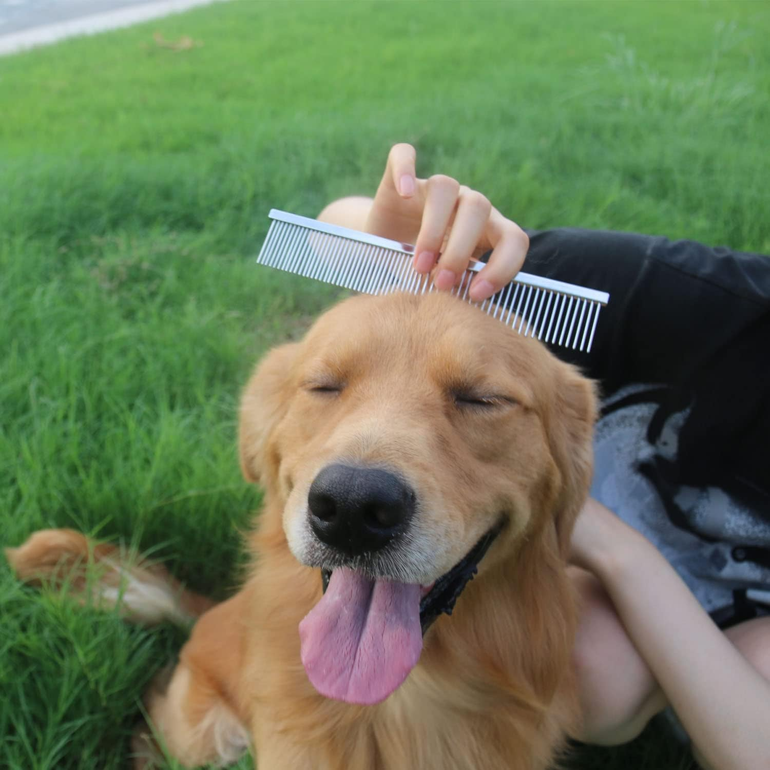 ROPO Pet Steel Combs Dog Cat Comb Tool for Removing Matted Fur - Pet Dematting Comb with Rounded Teeth and Non-Slip Grip Handle - Prevents Knots and Mats for Long and Short Haired Pets image number 2