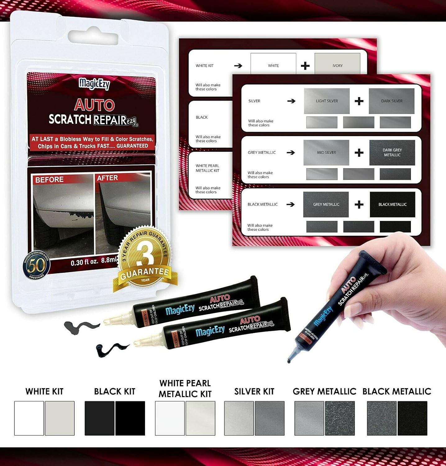 Magicezy Auto Scratch Repairezy&trade; - Repair Car Paint Chips in Seconds - Precise Color Match - Touch-Up Filler &ndash; No Messy Drips (Black Kit)