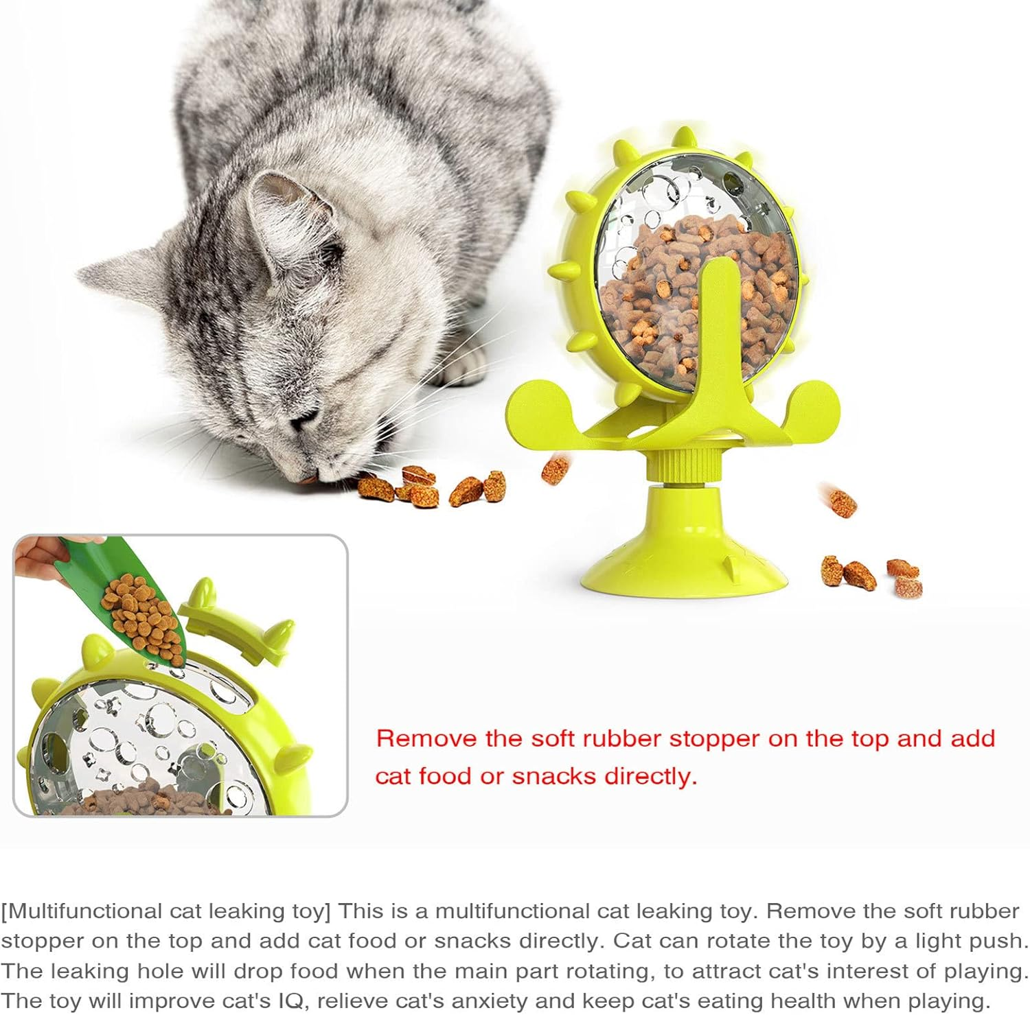 Cat Leaking Toy,Food Dispenser Toys with 360&deg; Rotatable Wheel | Ferris Wheel Shape Food-Dispensing Toys for Kitten, Cat, and Dog Gyouza image number 2