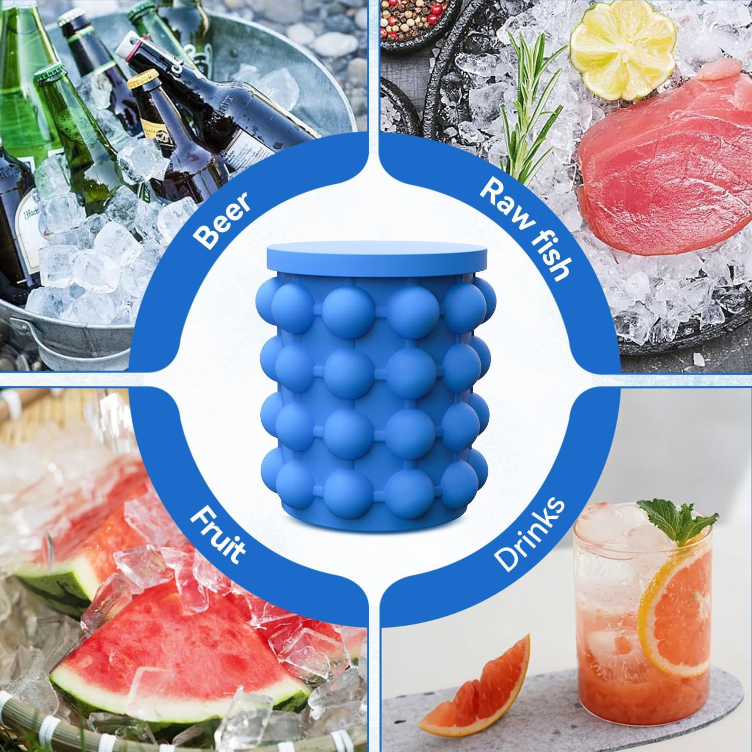 5.5" X 4.8" Ice Cube Maker Silicone Ice Trays Mold Large Silicone Ice Bucket 2 in 1 Silicone round Ice Maker for Party, Match, Picnic, Cocktail image number 4