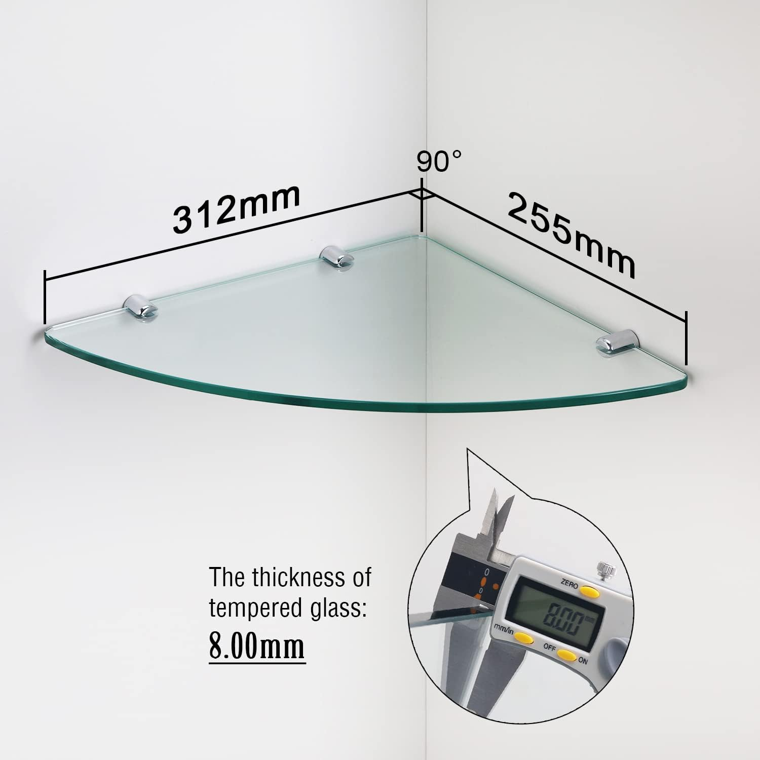 ELEGANT Corner Glass Shelf for Bathroom 8Mm Tempered Toughen Clear round Glass 312X255Mm image number 5