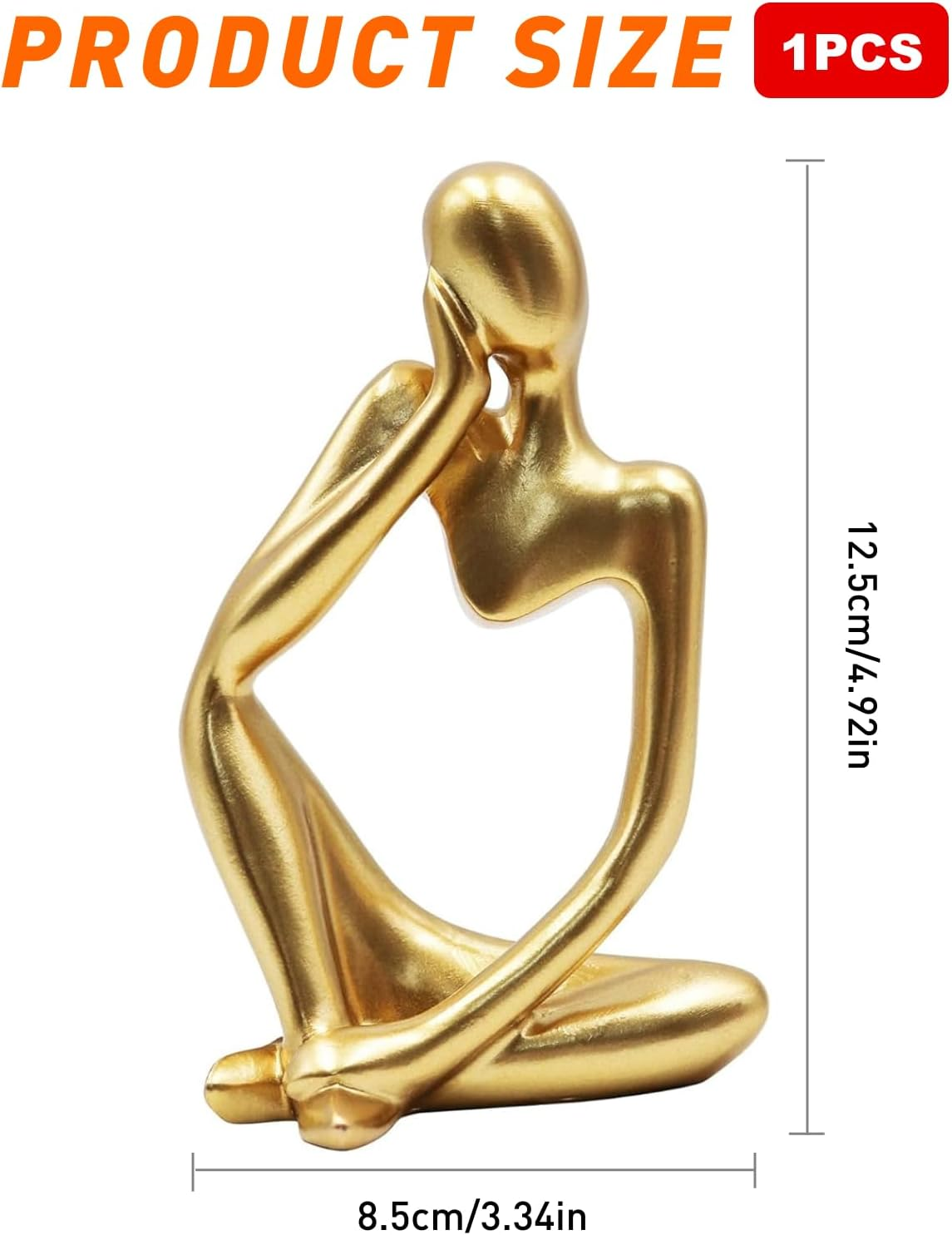 Elegant Gold Resin Thinker Statue Abstract Sculpture Ornament for Home and Office Decor, Unique Housewarming Gifts, Ideal Living Room, Desk, and Meeting Room Decoration Size 12.5 Cm image number 4