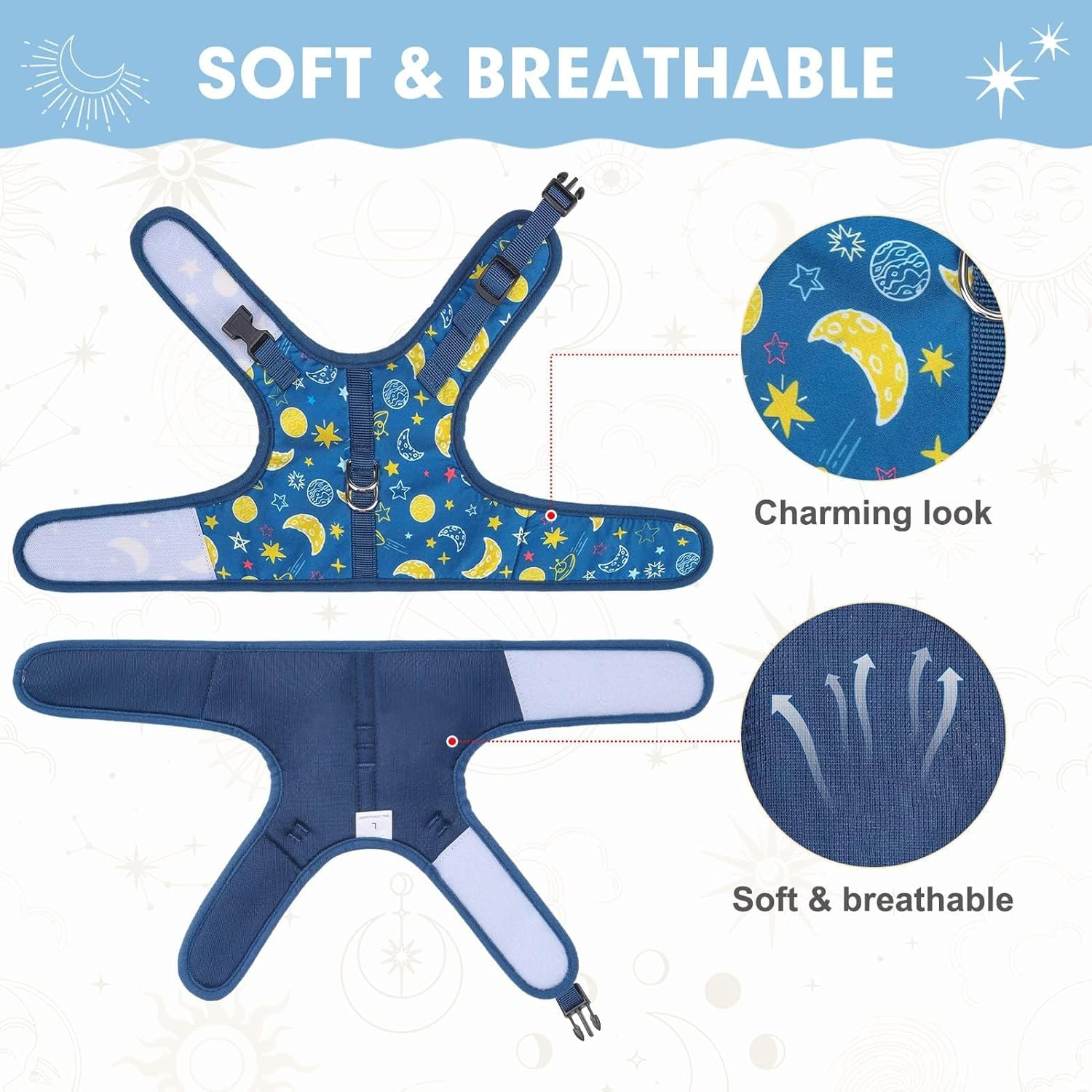 BINGPET Cat Harness with Leash Escape Proof - Fashionable Mesh Cat Dog Walking Harness Leads, Adjustable for Kitties Puppies Small Animals,Galaxy,L image number 7