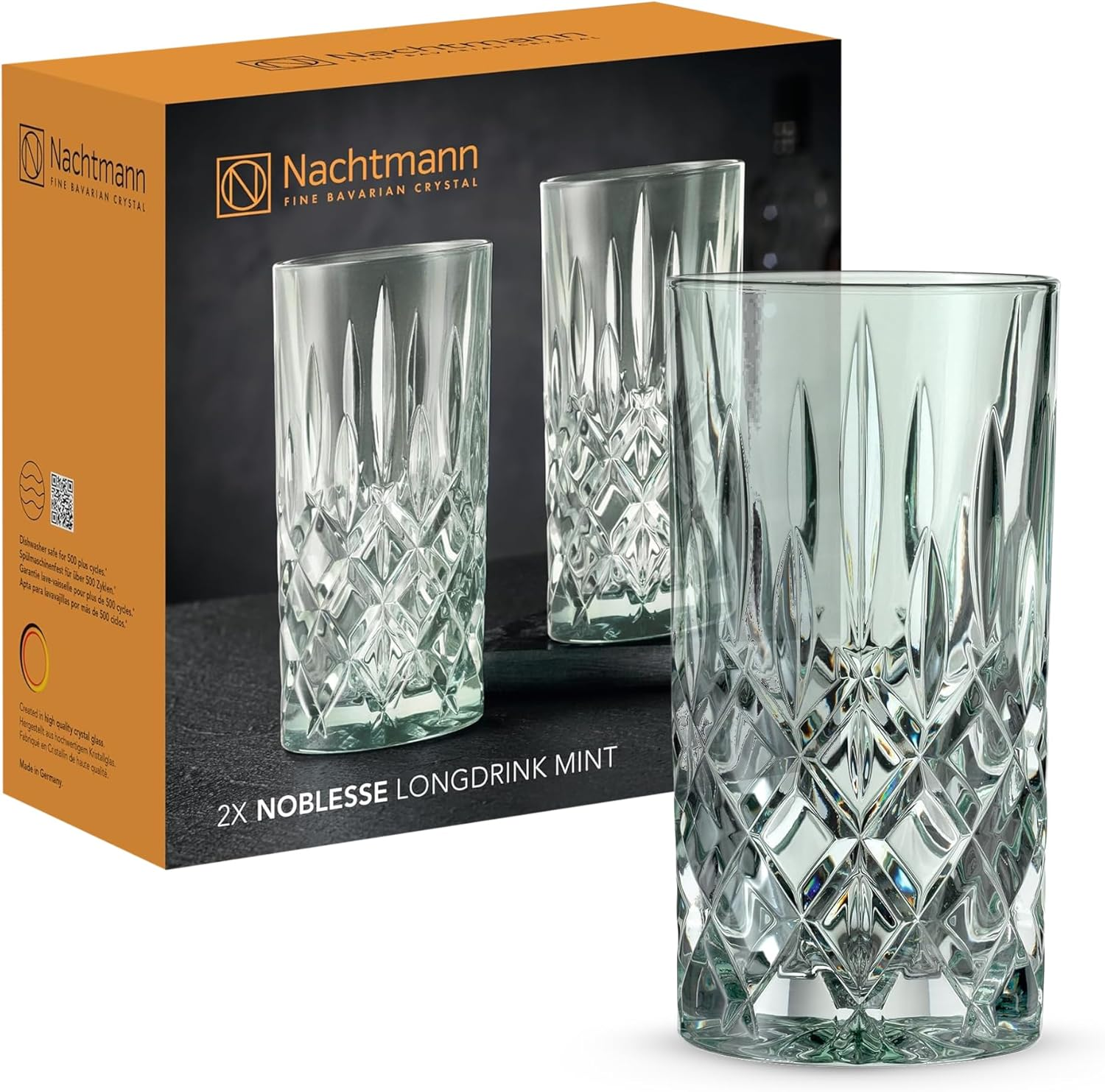 Nachtmann Noblesse Long Drink Glass, Aqua &ndash; Elegant Crystal Barware for Cocktails & Beverages &ndash; Tall Design Maintains Effervescence & Holds Ice &ndash; 395 Ml Capacity (Pack of 2)