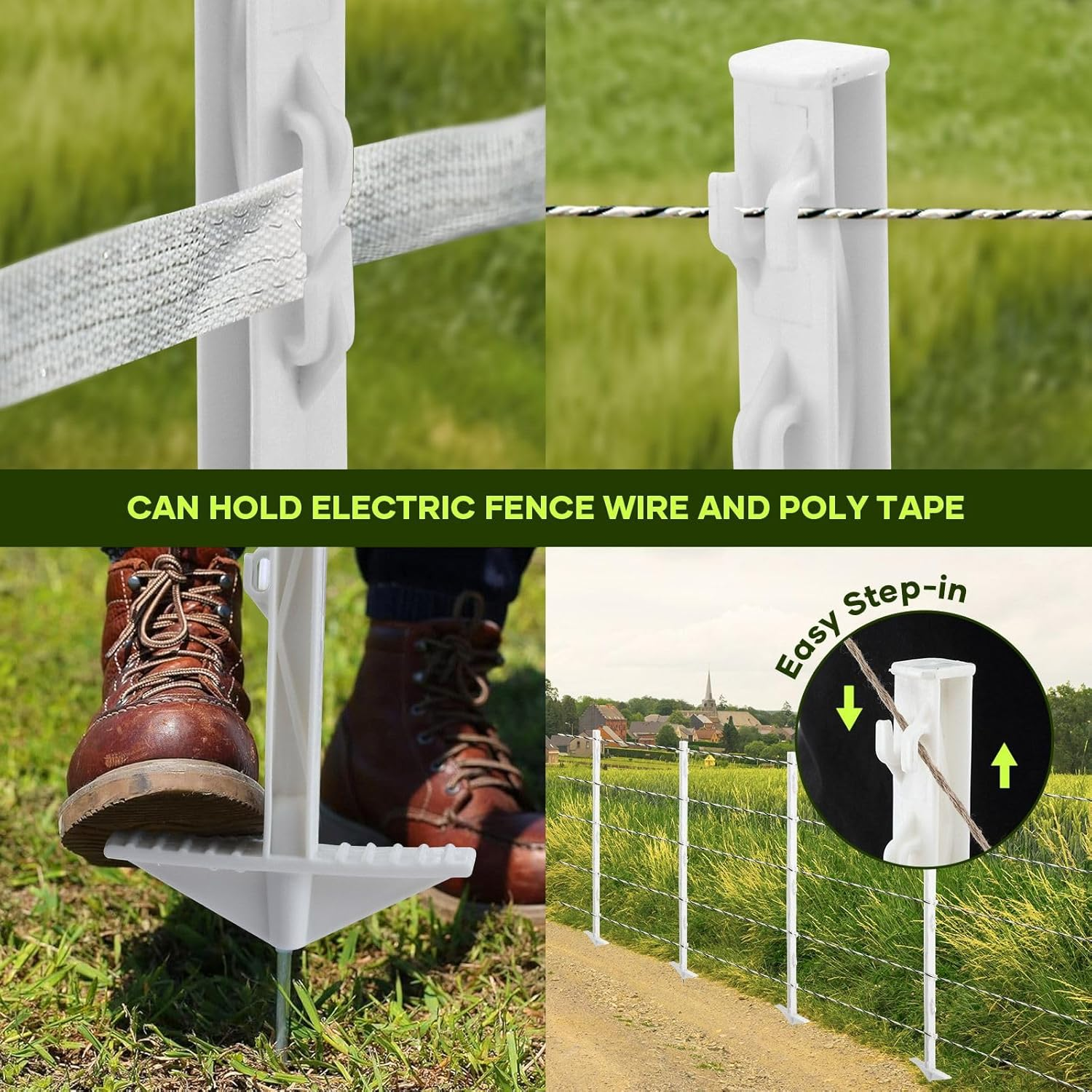 20Pcs Electric Fence Posts Tread Step in Wire Poly Tap Garden Farm Livestock Cattle Sheep Cow Insulators Poles White image number 2