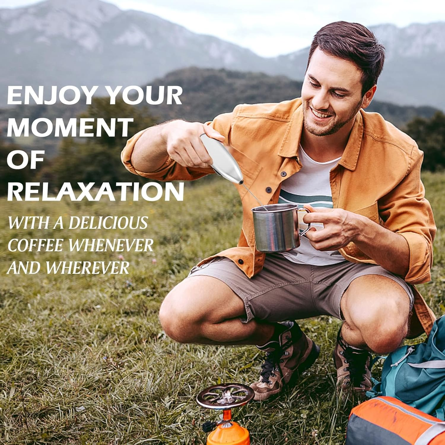 New Upgrade Milk Frother, Handheld Electric Foam Maker Whisk Drink Mixer for Coffee, Mini Foamer for Cappuccino, Frappe, Matcha - Coffee Frother, Battery Operated Mini Milk Foamer (Blue) - Black image number 2