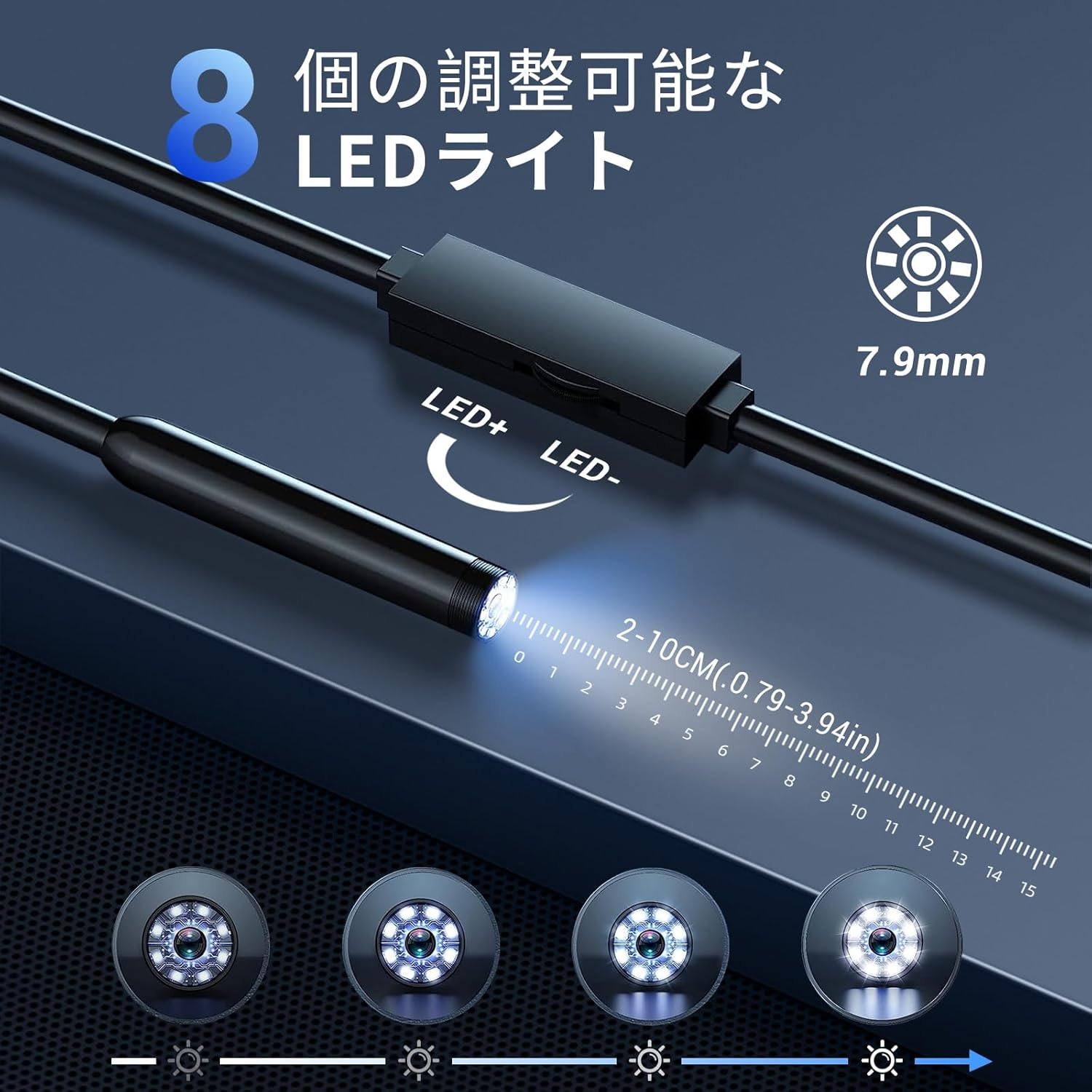 Endoscope Camera with Light for Iphone Android &ndash; 1920P Snake Borescope with 8 LED, IP67 Waterproof Inspection Tool for Drain Pipe Engine Plumbing (16.4FT Semi-Rigid Cable)