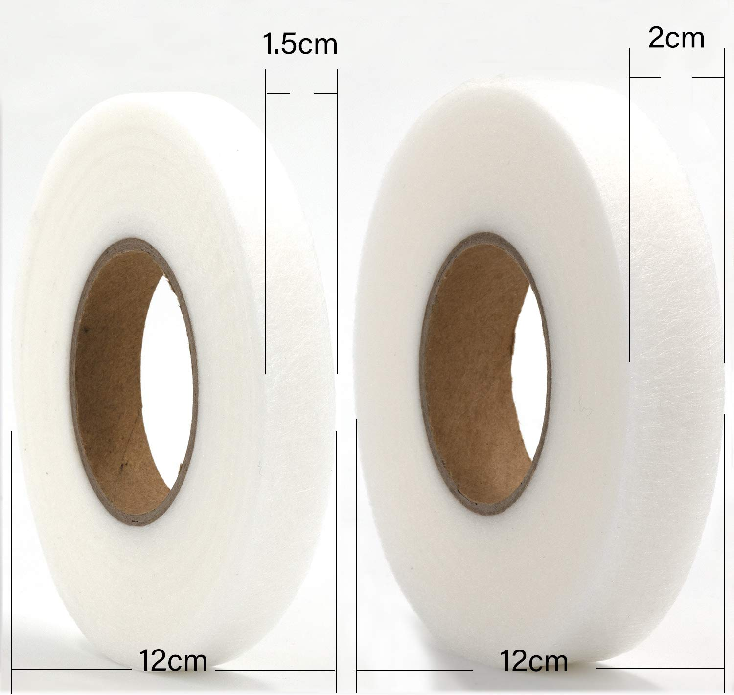 2 Pack 140 Yards Wonder Web Iron on Hem Tape No Sewing Adhesive Fabric Fusing Hemming Tape Roll 15 & 20 Mm for Clothes with Free Soft Tape Measure image number 3