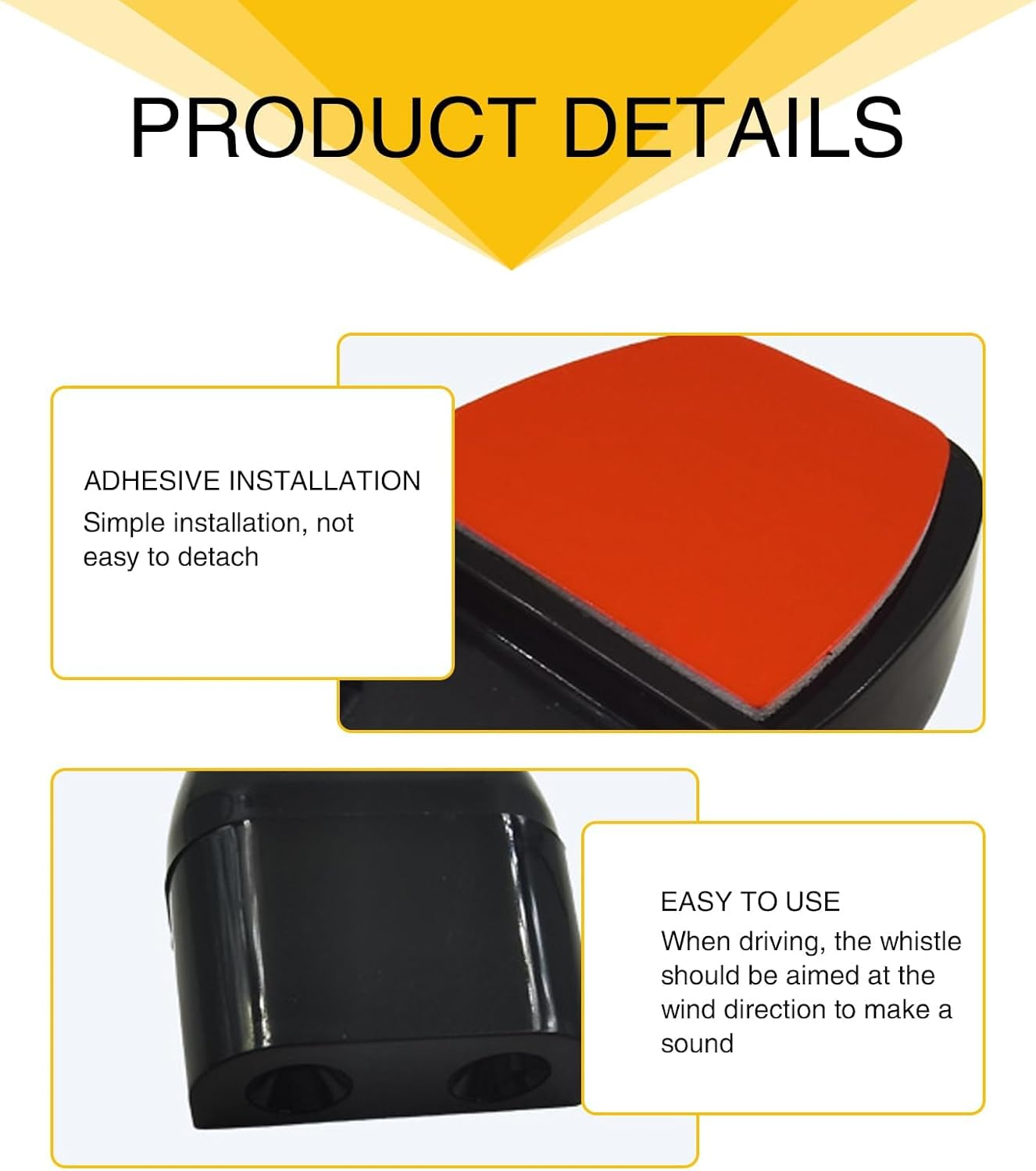 4 PCS Car Dual Hole Deer Repeller, 1.96" X 0.78" X 1.57" Self-Adhesive ABS Waterproof Dual Horn Deer Whistle, Universal Safety Auxiliary Accessory, Compatible with Most Car Models (Black) image number 5