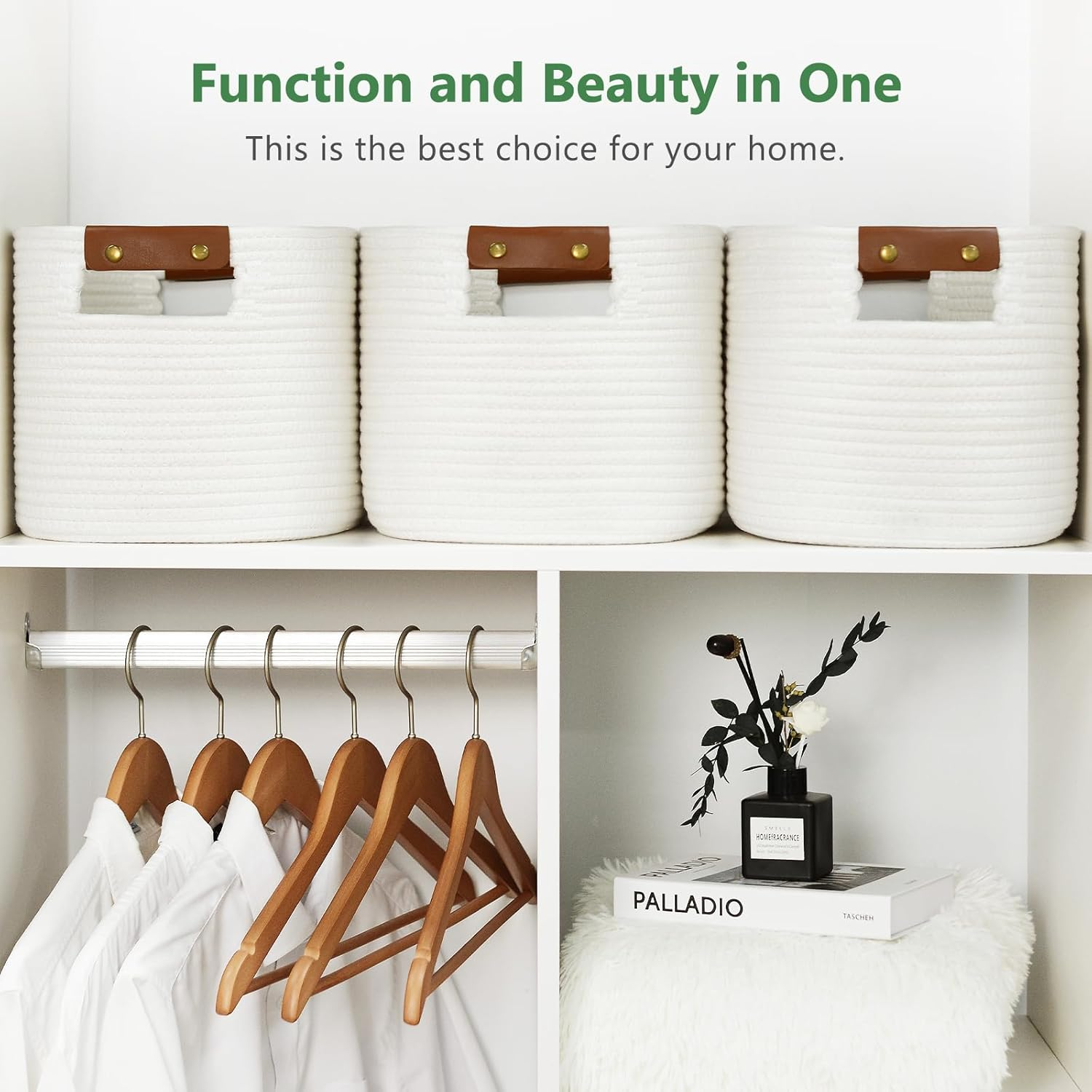 Cotton Rope Basket , Storage Baskets with Handle, 15X10X9 Inch Woven Basket for Shelves, Laundry, Towels, Clothes, Books, Toys (White, 3 Pack) image number 7