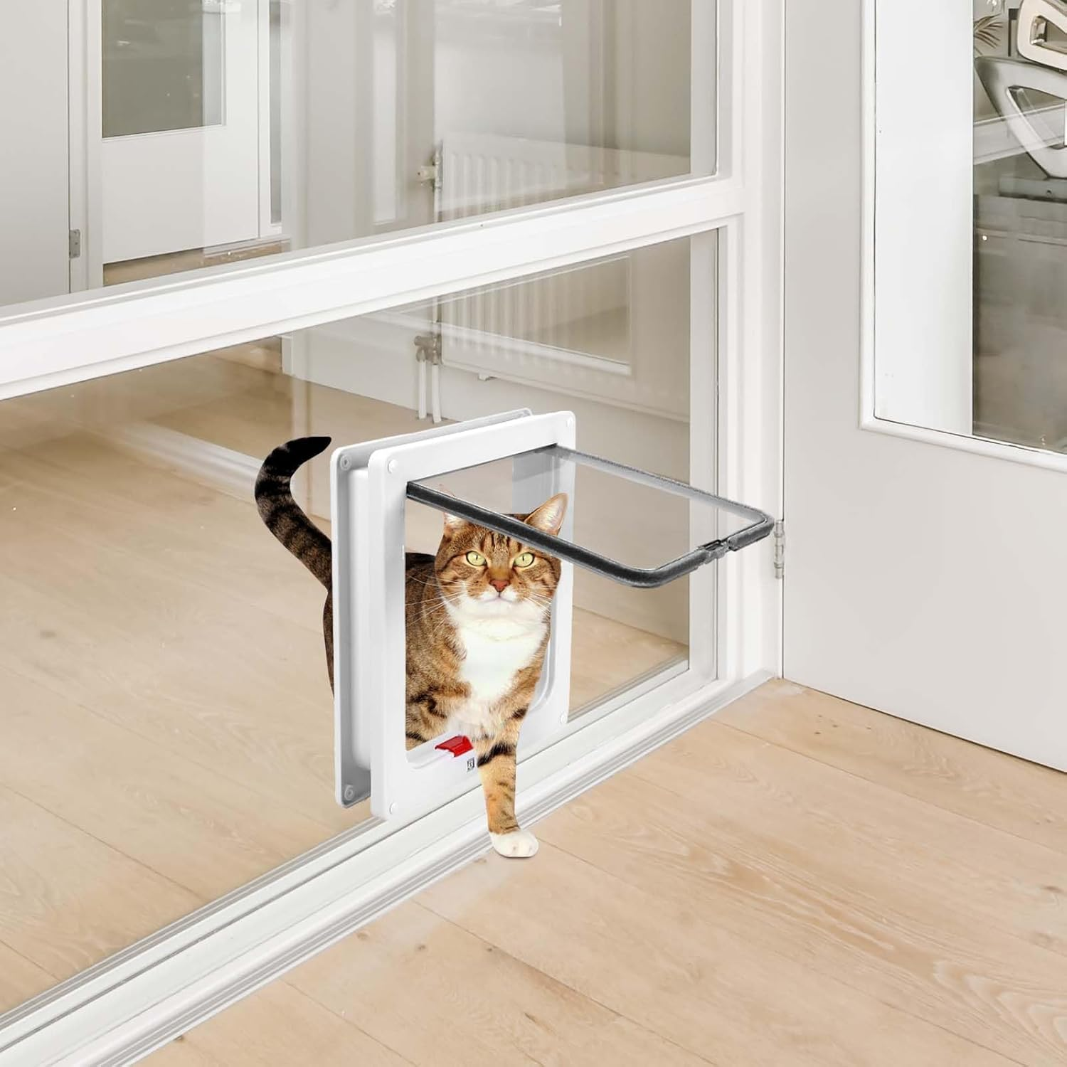 Cat Door, Cat Flap with 4-Way Lock, Easy Installation Safety Pet Door, Weatherproof Cat Door, Cat Flap Door, Pet Flap (20 Cm X 22 Cm Flap) image number 3