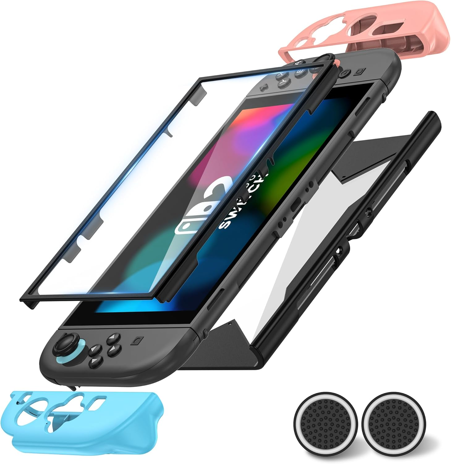 Protective Case for Nintendo Switch Lite, Full Protection Switch Lite Cover, TPU Shock-Absorption and Anti-Scratch for Nintendo Switch Lite Skin with Bult-In Screen Protector & Thumb Grip Caps, Black
