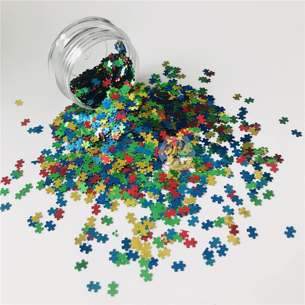 Prettyg 10 Grams/Pack - Red Green Blue Yellow Color Mixes Puzzle Shape Glitter Sequins - Festival Rave Beauty Makeup Face Body Nail Art Decoration Bp-Puzzle - B0100A-Pawprint image number 3