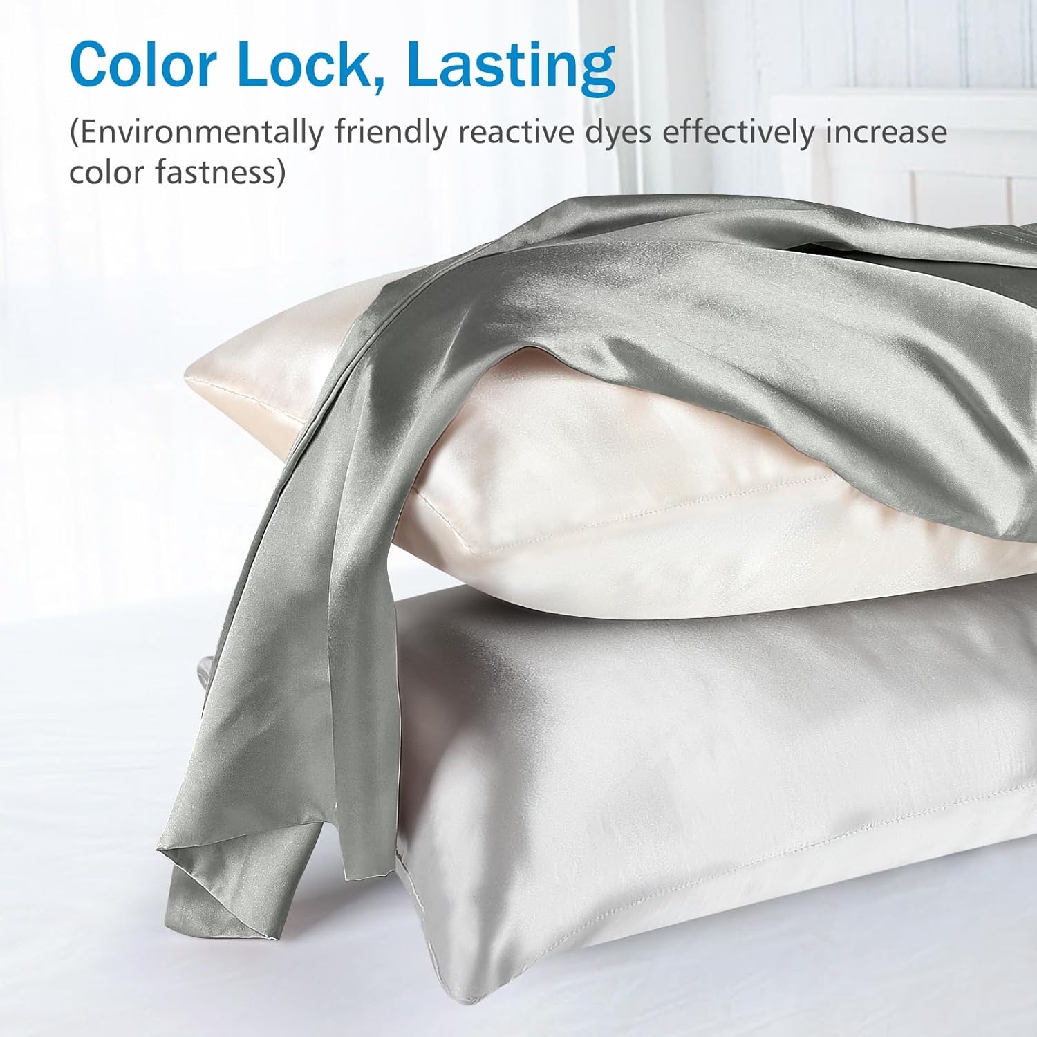 2 Pack Pillowcases, Silk Pillowcase for Women Men 51X76Cm Soft Comfortable Breathable Smooth Cooling Pillow Covers for Sleeping (Silver Gray) - Black image number 5