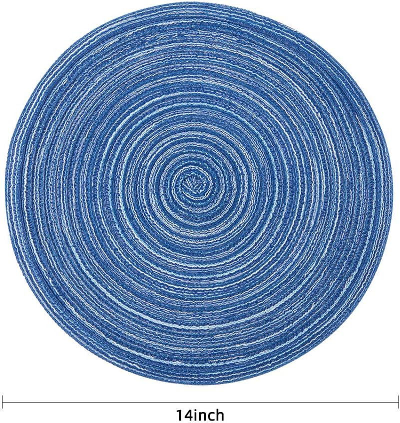 Round Placemats Cotton Heat Resistant Braided Placemats Washable 14 Inch Table Mats for Kitchen Tables Set of 4, Blue image number 3