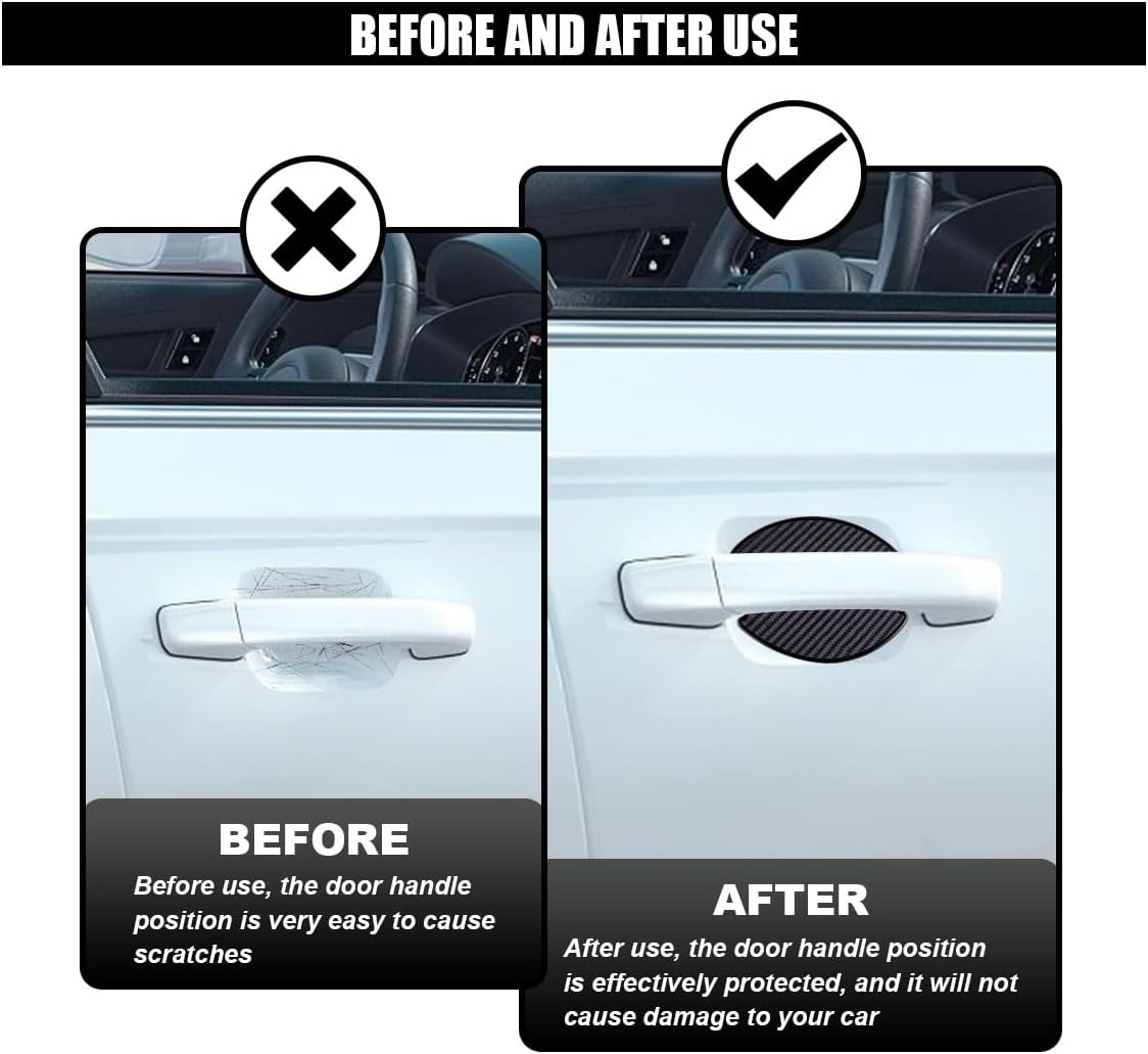 4PCS Car Door Handle Cup Scratch Protectors, TPU Carbon Fiber 3D Sticker, Paint Cover Guard Pad, Universal Protective Film for Most Cars (Large) image number 4