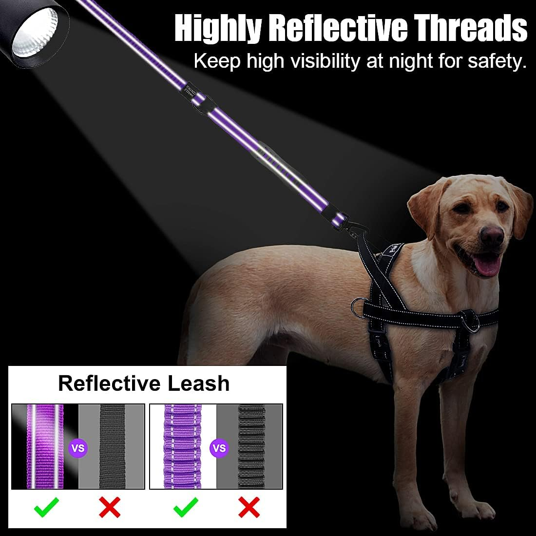 Q.K Bungee Dog Lead, Shock Absorbing Reflective Dog Lead, Dog Walking Running Elastic Lead with 2 Padded Handle & Car Seat Belt Buckle, Adjustable Dog Leash Heavy Duty for Large Medium Small Dogs image number 1