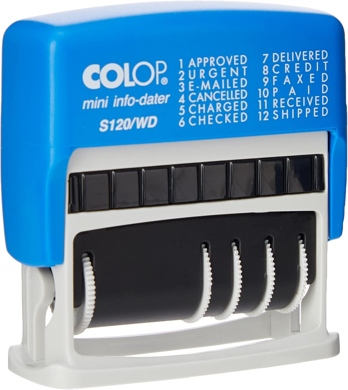 Colop S120/WD Dial-A-Phrase-Dater Stamp Self-Inking 12 Phrases Imprint 43X4Mm Red/Blue Ref 14531000