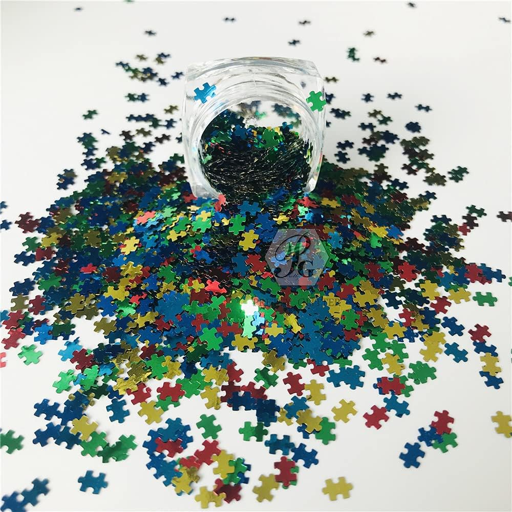 Prettyg 10 Grams/Pack - Red Green Blue Yellow Color Mixes Puzzle Shape Glitter Sequins - Festival Rave Beauty Makeup Face Body Nail Art Decoration Bp-Puzzle - B0100A-Pawprint image number 6