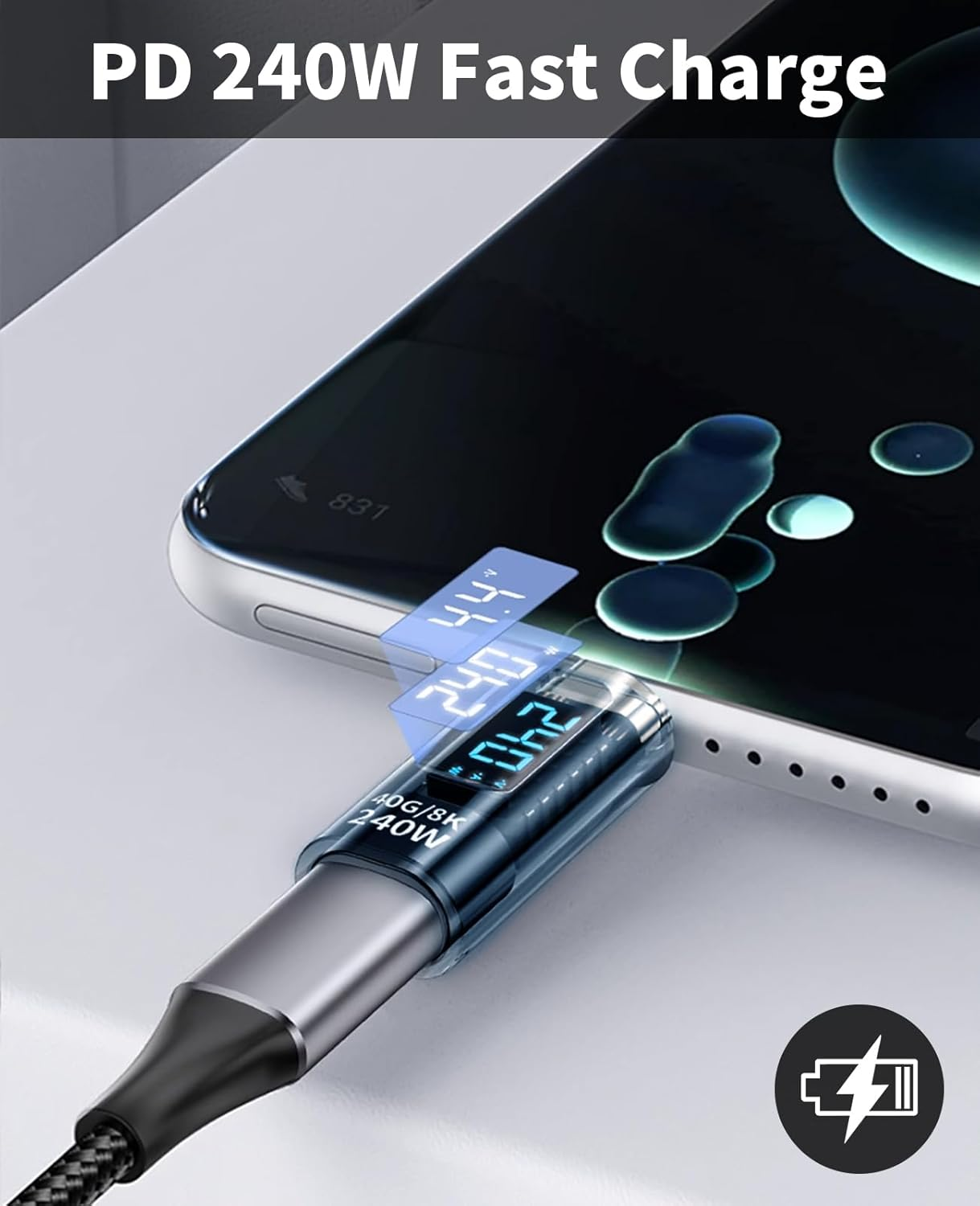 Duttek 240W USB C Extension Adapter with Digital Display, 40Gbps USB C Male to Female Adapter, USB C Adapter Support 8K@60Hz for Thunderbolt 4/3, Iphone 16 15 Pro Max 2 Pack (Blue) - Black image number 7