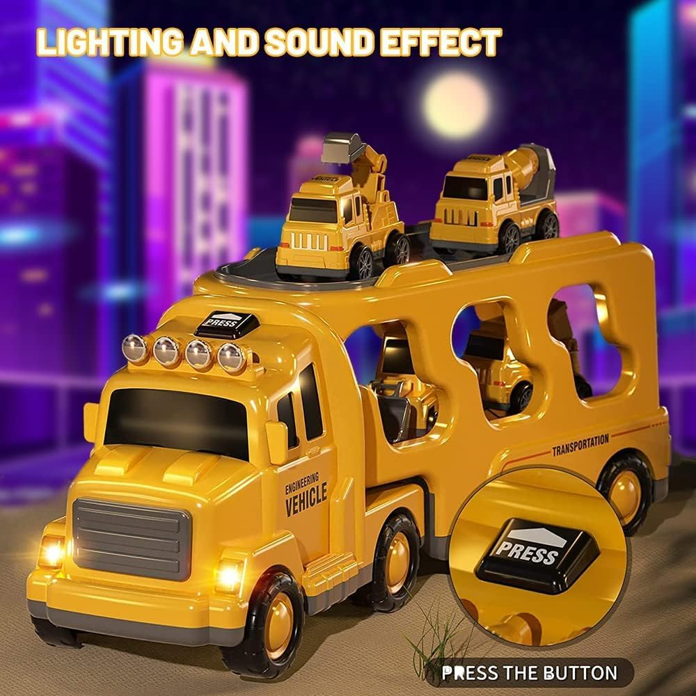 Construction Toddler Truck Toys for 3 4 5 6 Year Old Boys 5-In-1 Friction Power Vehicle Car Toy for Toddlers 1-3, Carrier Truck Toys for Kids 3-5 image number 3