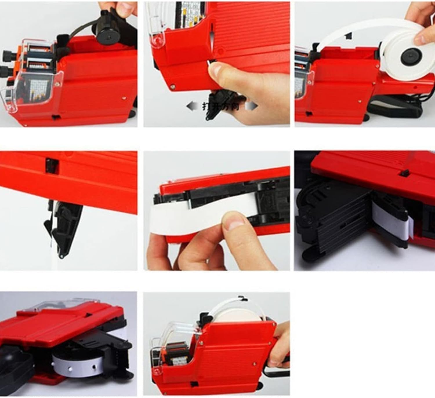 10 Digits 2 Line Price Tag Guns Labeller Marker Attacher Tool Kit Included 1Pc 2 Row Price Tag Guns 1Pc Ink Wheel for Office Retail Store，Mx-6600 Model，Red, Yellow, Blue (Red) image number 4