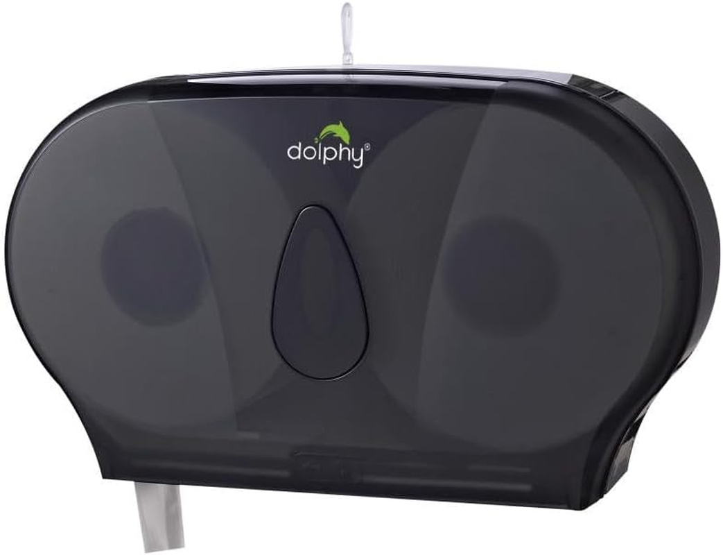 Dolphy Twin Jumbo Toilet Roll Dispenser | ABS Plastic | Lockable | Fits 2 Jumbo Rolls (9") | Wall Mounted | Black & Gray | Commercial Bathroom Use | Durable & Hygienic