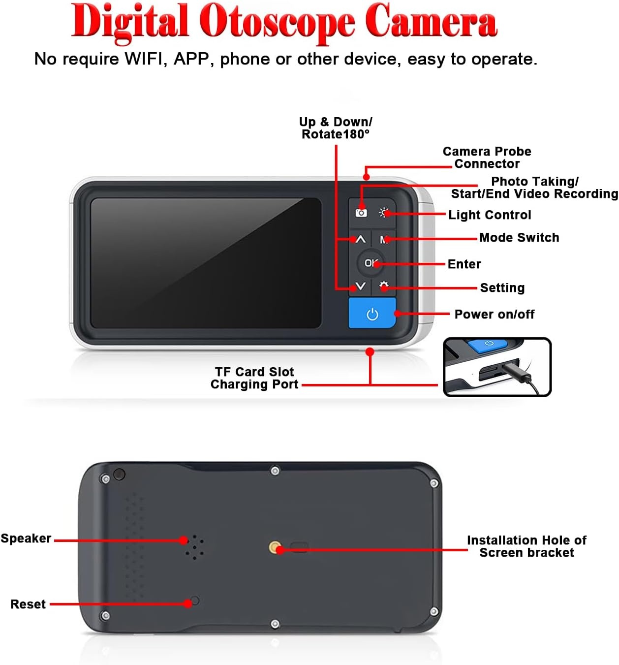 Digital Otoscope Ear Camera HD Visual Ear Cleaner with 4.5" IPS Screen, 3.9Mm Ear Camera, 6 LED Lights, 32GB Card, Ear Wax Removal Tool, Specula, Supports Photo Snap & Video Recording image number 4