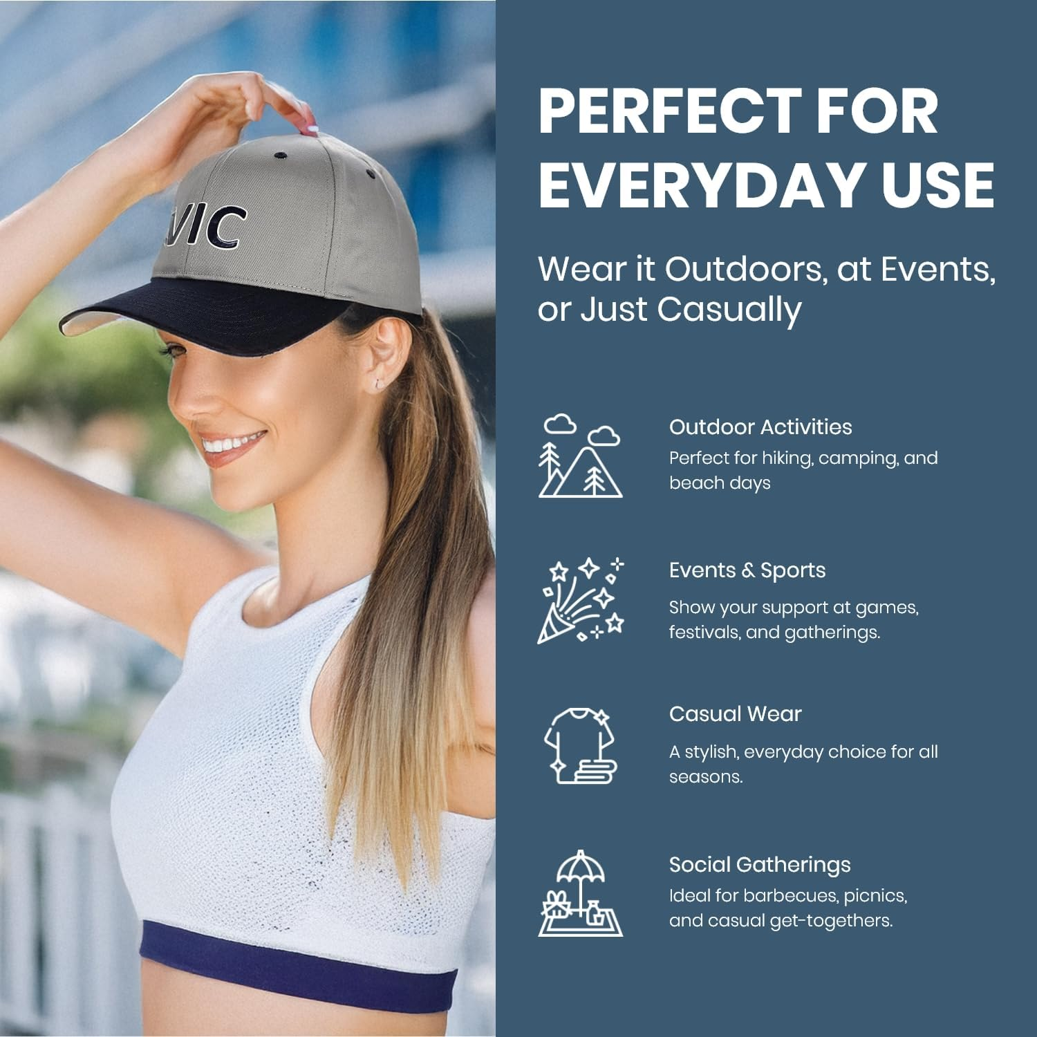 Victoria Supporters Cap, Richardson Pro 212 Baseball Cap, Bold 'VIC' Text, Lightweight Cotton-Poly Twill, Adjustable Snapback Closure, Pre-Curved Underbill, Sports & Casual Wear, Grey-Navy Colour image number 5