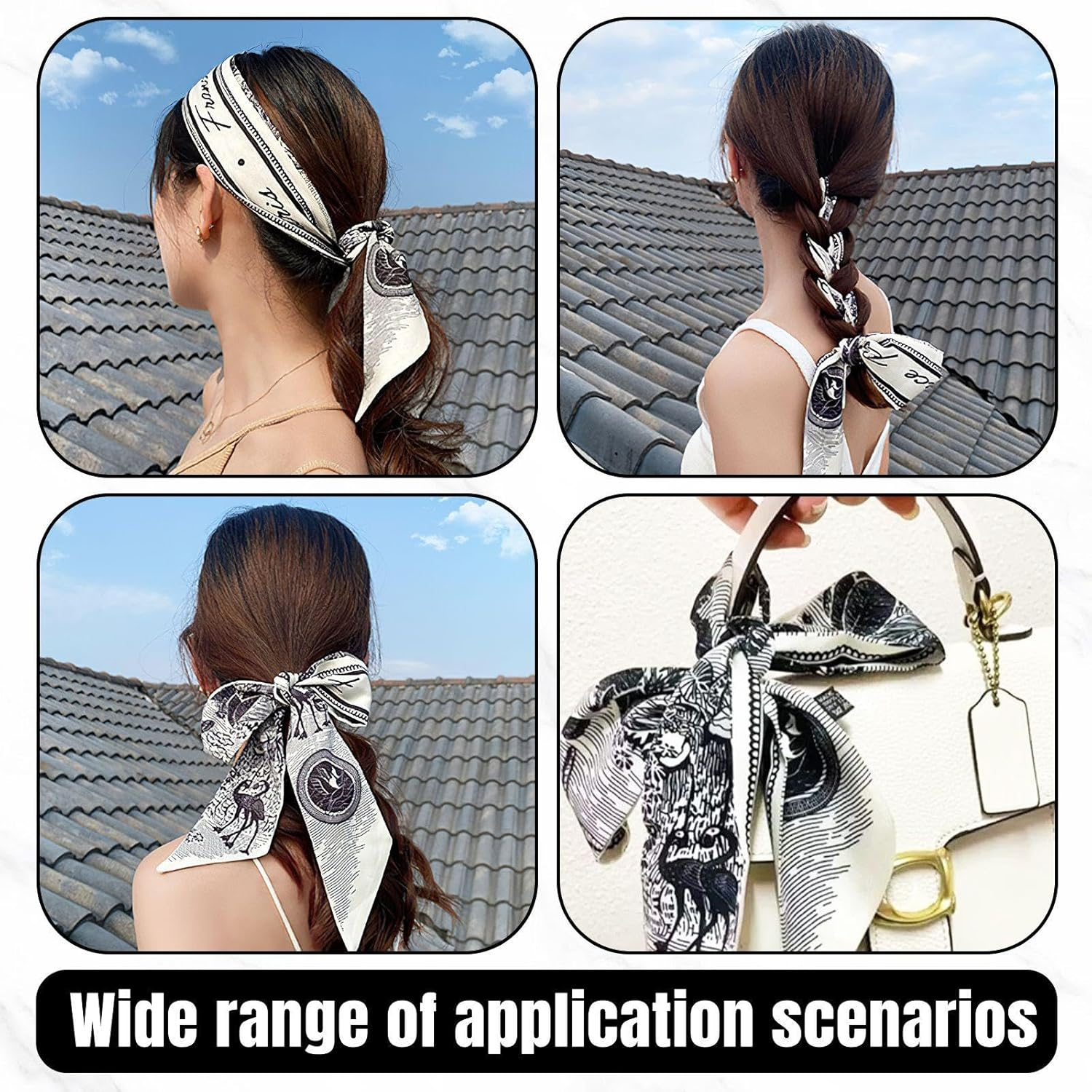 5 Silk Scarf Headbands, Retro Hair Bands, Daily Pendulum Decoration Ribbons, Jeans Decoration Ribbons, Gifts for Friends and Girlfriends image number 3