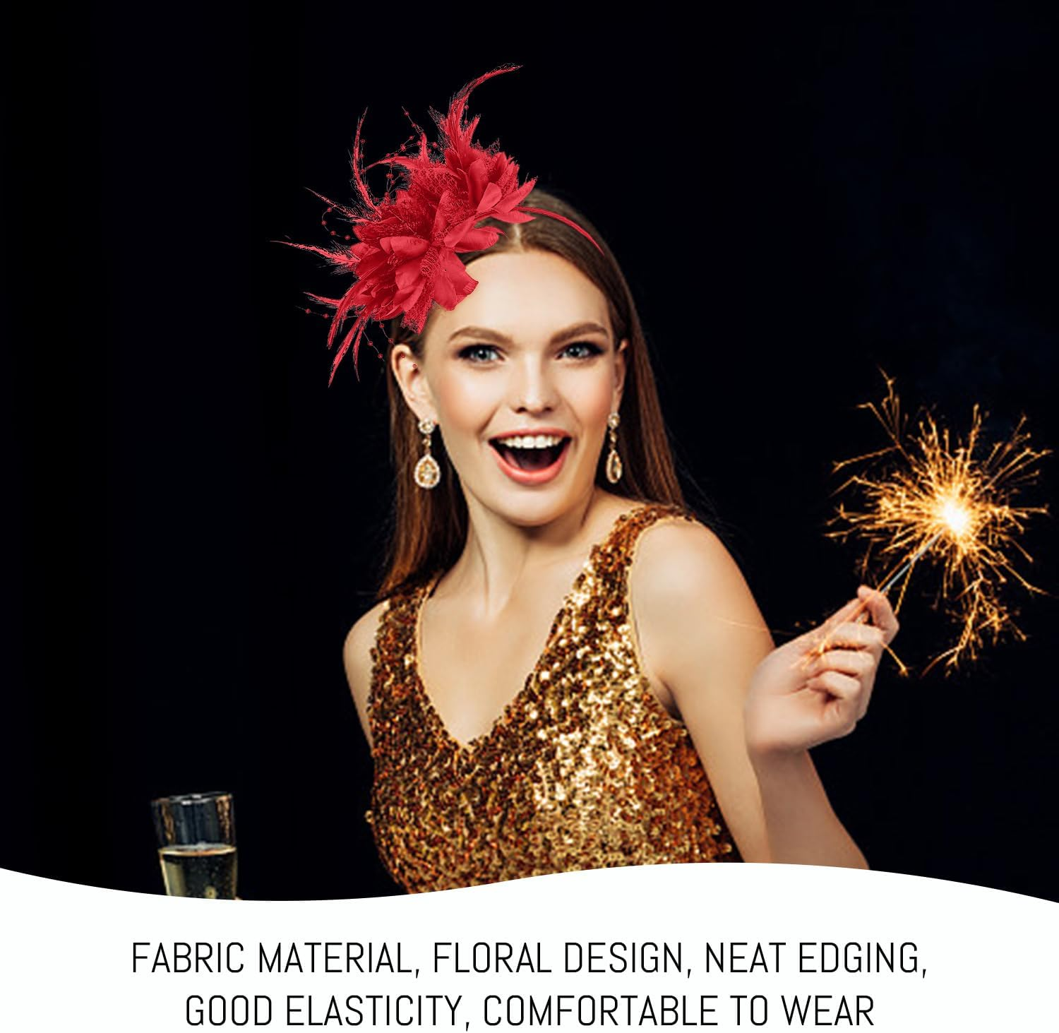 Pack of 4 Feather Flower Headbands, Stage Performance Hair Accessories, Literary Retro Headpiece, Suitable for Carnival Parties and Masquerade Parties image number 3