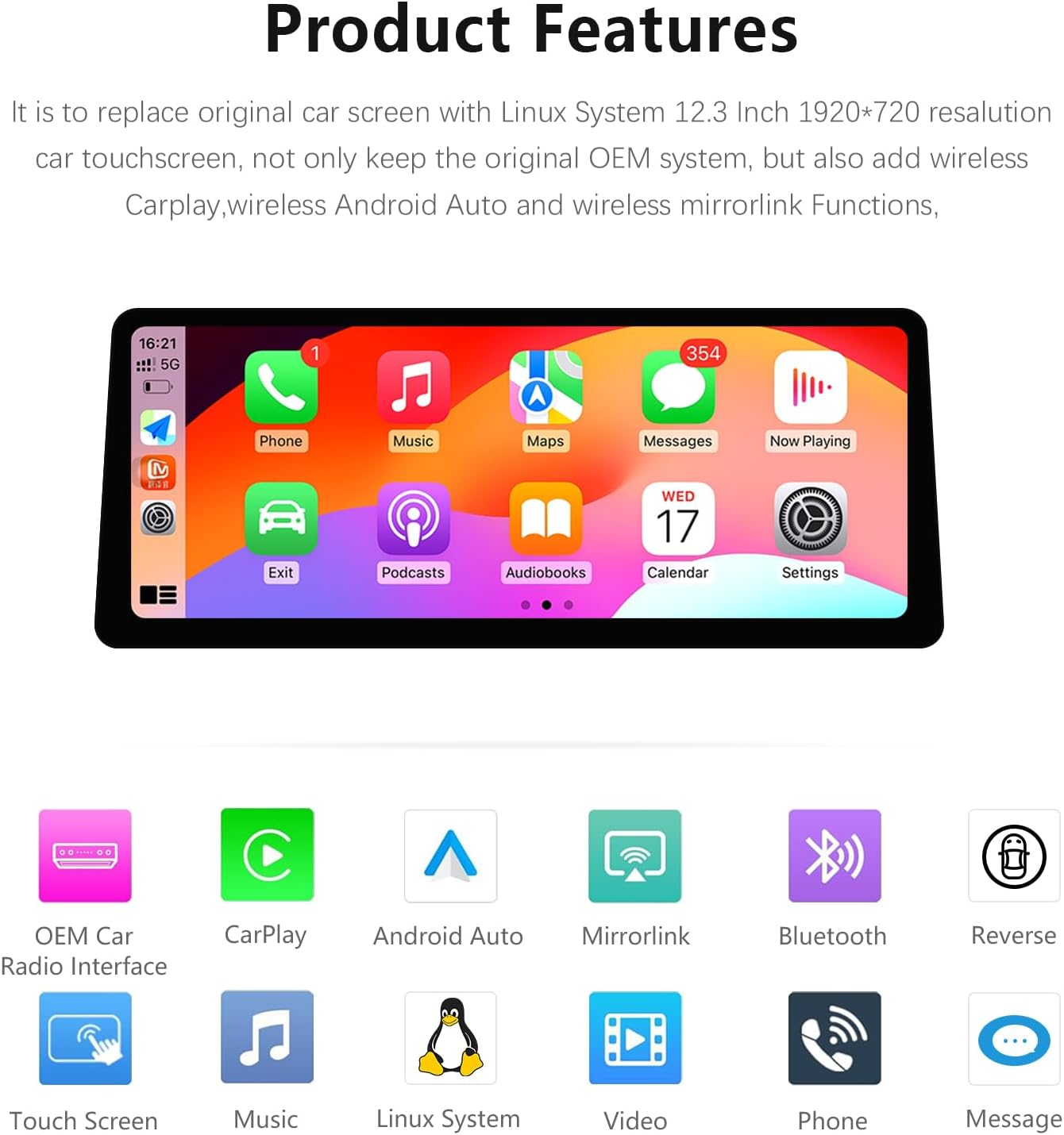 Ultra Slim 12.3 Inch 1920 X 720 Car Stereo for BMW X3 F25 2010-2013 CIC Carplay Android Car Radio Multimedia Audio Upgrade Touchscreen Bluetooth (Linux CIC System) image number 6