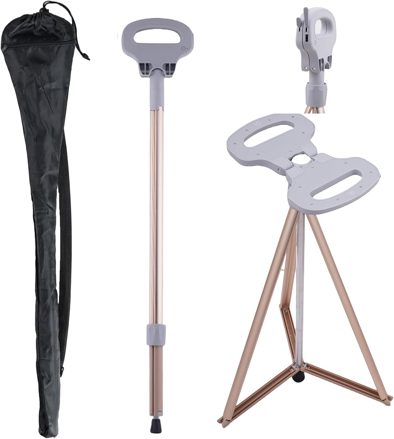 Portable Cane Stool Walking Stick with Seat Walking Stools for Adults Folding Lightweight Retractable Walking Stick for Elderly Outdoor Travel Rest Stool Max Load 440Lb with a Carry Bag