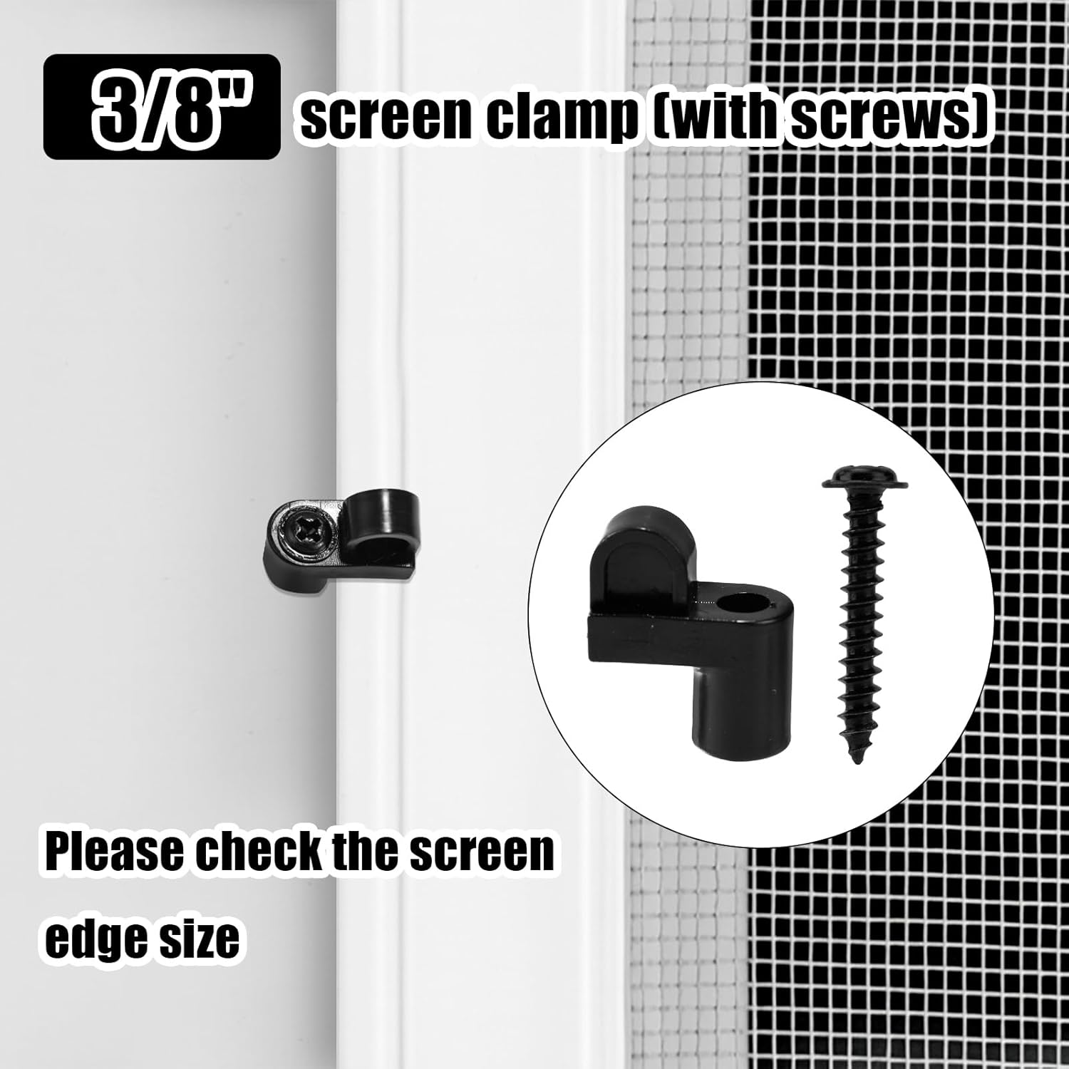 24Pcs 3/8 Inch Nylon Window Screen Clips with Screws, Diecast Door Glass Secure Fasteners Winter Window Screens Holder Clip Accessories for Storm Windows Storm Panels (Black) - Black image number 2