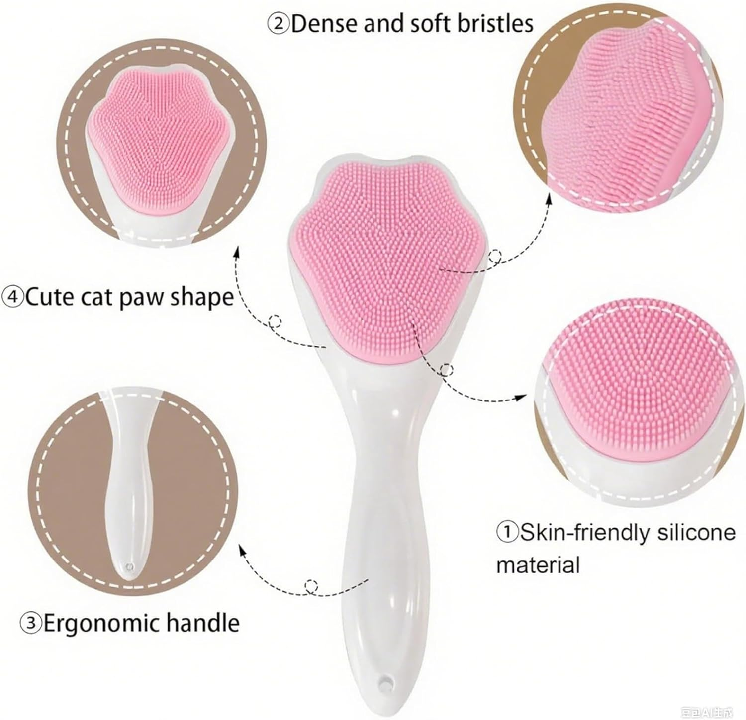 2 Pack Silicone Face Scrubber, 4 in 1 Facial Cleansing Brush, Handheld Face Wash Brush for Pore Cleansing, Gentle Exfoliating, Removing Blackhead, Green and Pink