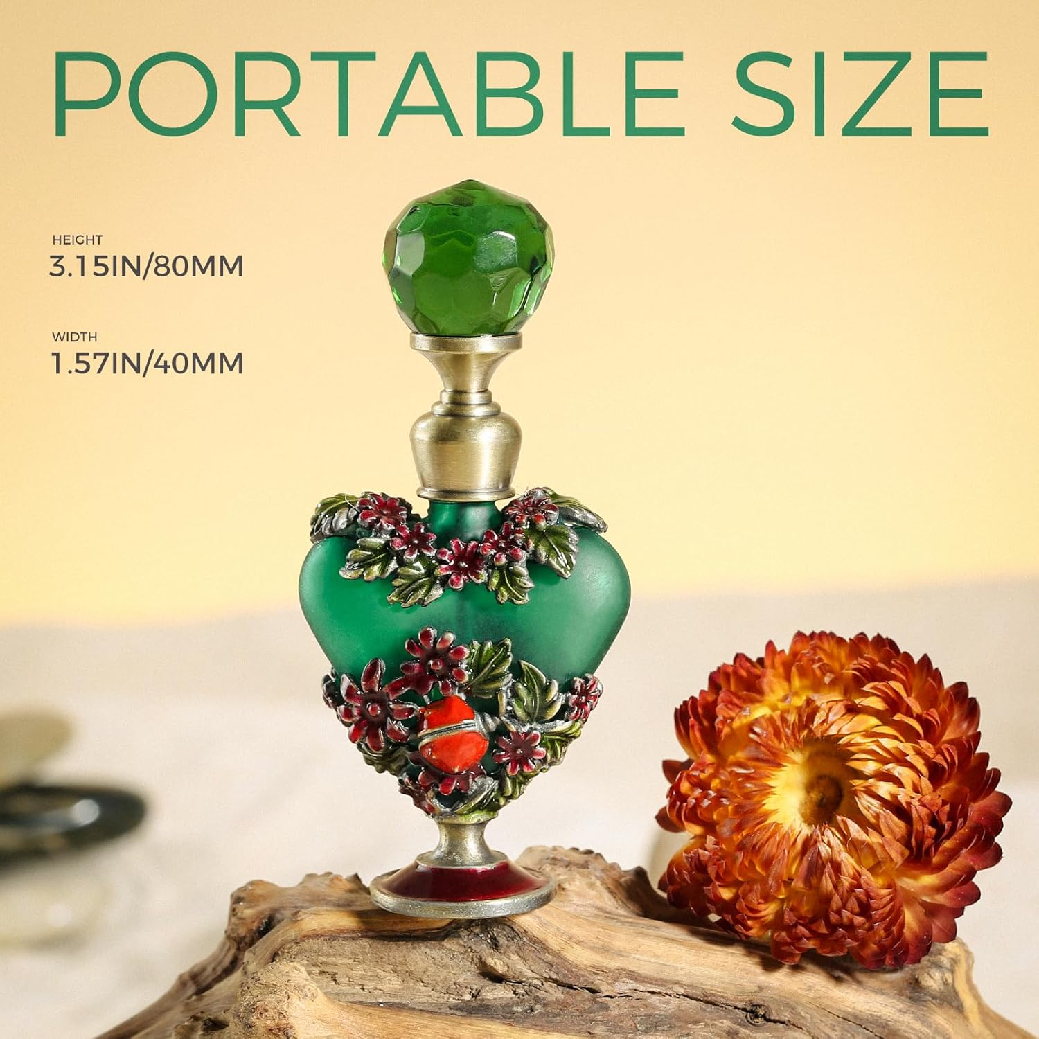 5ML Vintage Heart-Shaped Glass Perfume Bottle Empty Refillable Mini Decorative Fragrance Container for Essential Oil Home Decor Lady Wedding Gift, Dark Green image number 5