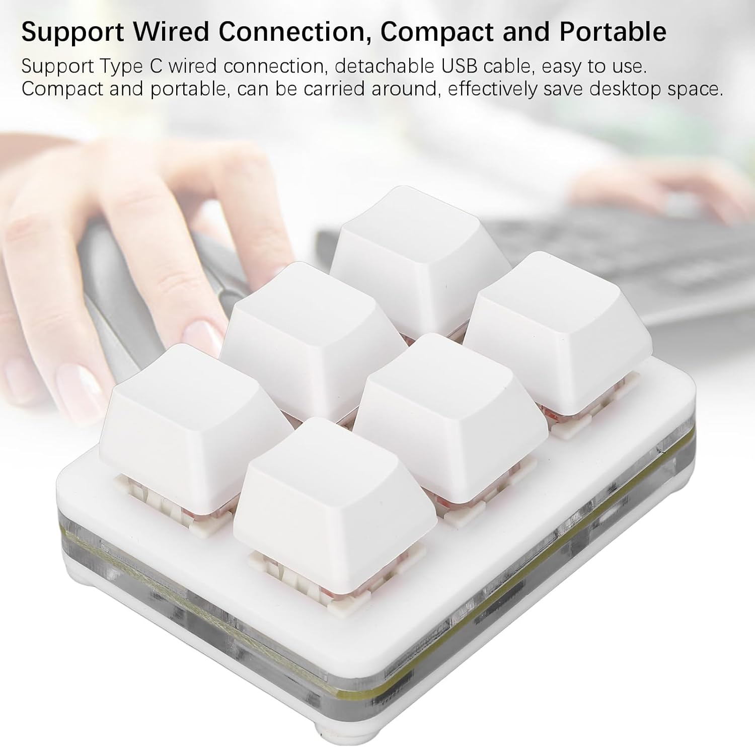 6 Key Mini Keyboard, RGB Macro Customized Programmable OSU Keypad with Red Switch, One Handed Gaming Keyboard for Game Office (White) - White image number 6