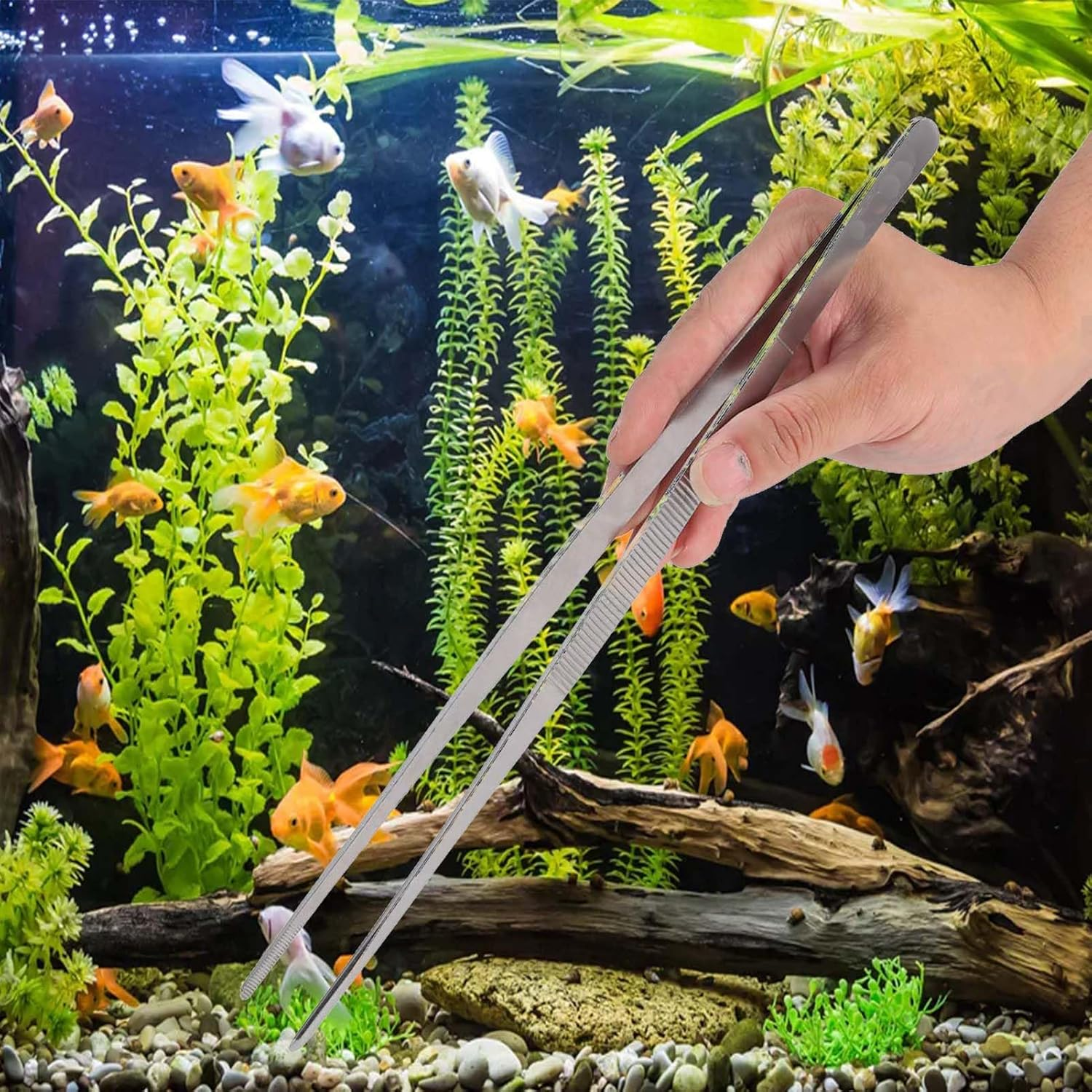 8 Pcs Aquascape Tools,Fish Tank Cleaning Kit,Aquarium Cleaning Tools Include Aquarium Long Tweezers,Fish Tank Siphon,Gloves and Storage Pouch for Aquariums Tank and Terrarium image number 2