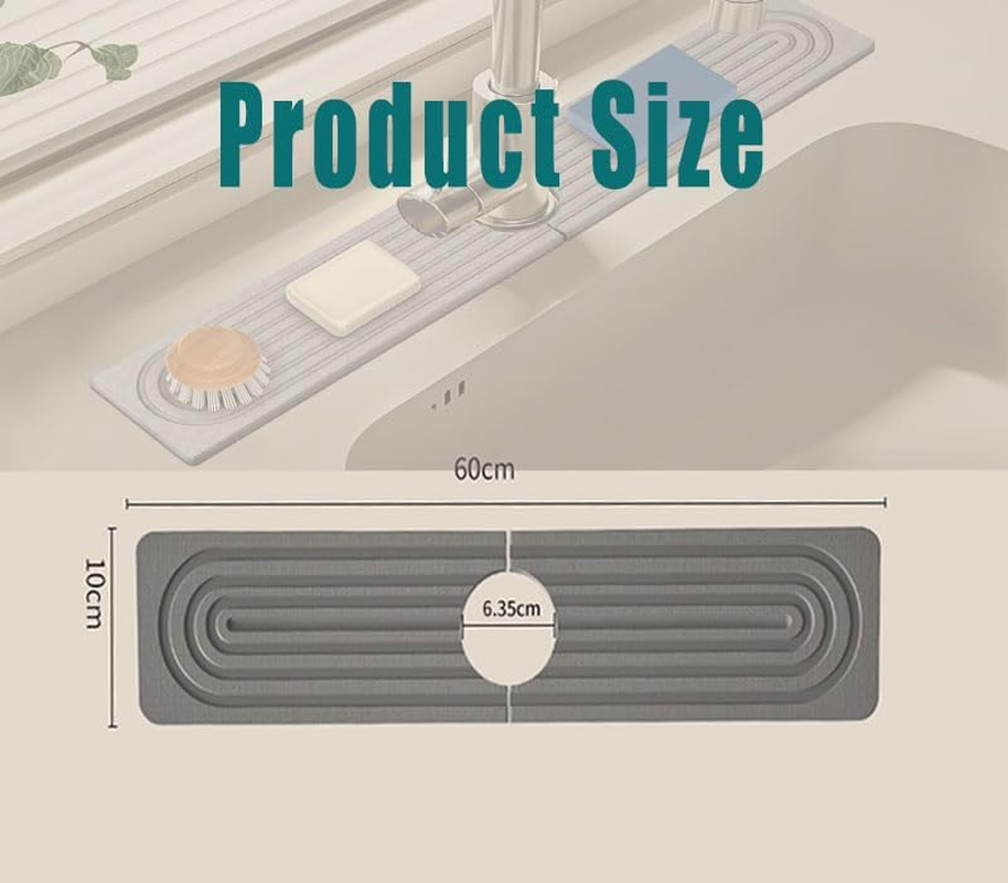 WADY Faucet Mat for Kitchen Sink, Kitchen Faucet Absorbent Mat - 23.6'' Long Diatomaceous Earth Splash Guard for Sink Faucet, Aesthetic Water Absorbing Stone Tray in the Modern Home (Dark Grey) image number 6