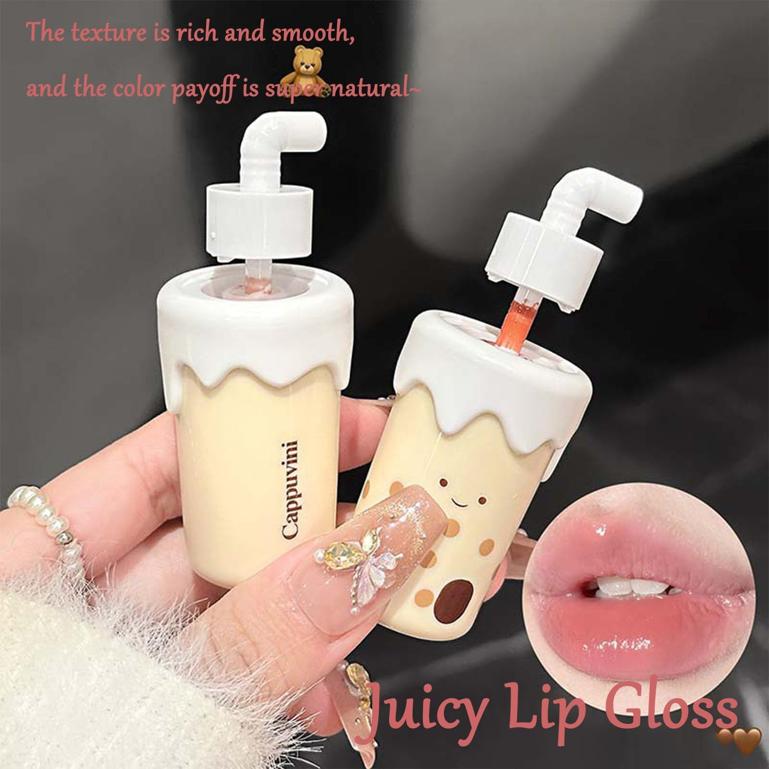 Baorder 4 Colors Hydrating Glossy Lip Gloss Set,Cute Milk Tea Liquid Lipstick Kit,Moisturizing Tinted Lip Balm,Plumping Lip Glaze,High Shine and Mirror image number 5