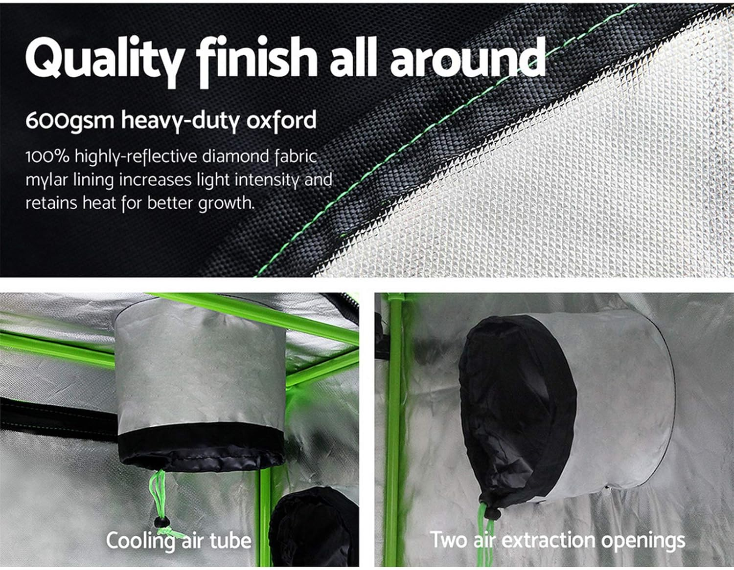 Green Fingers Grow Tent 120 X 60 X 150Cm Hydroponics Growing System Indoor Greenhouse Hydroponic Indoor Plant Kits,600D Oxford Cloth Green Exterior and Steel Frame with Highly Reflective Inside