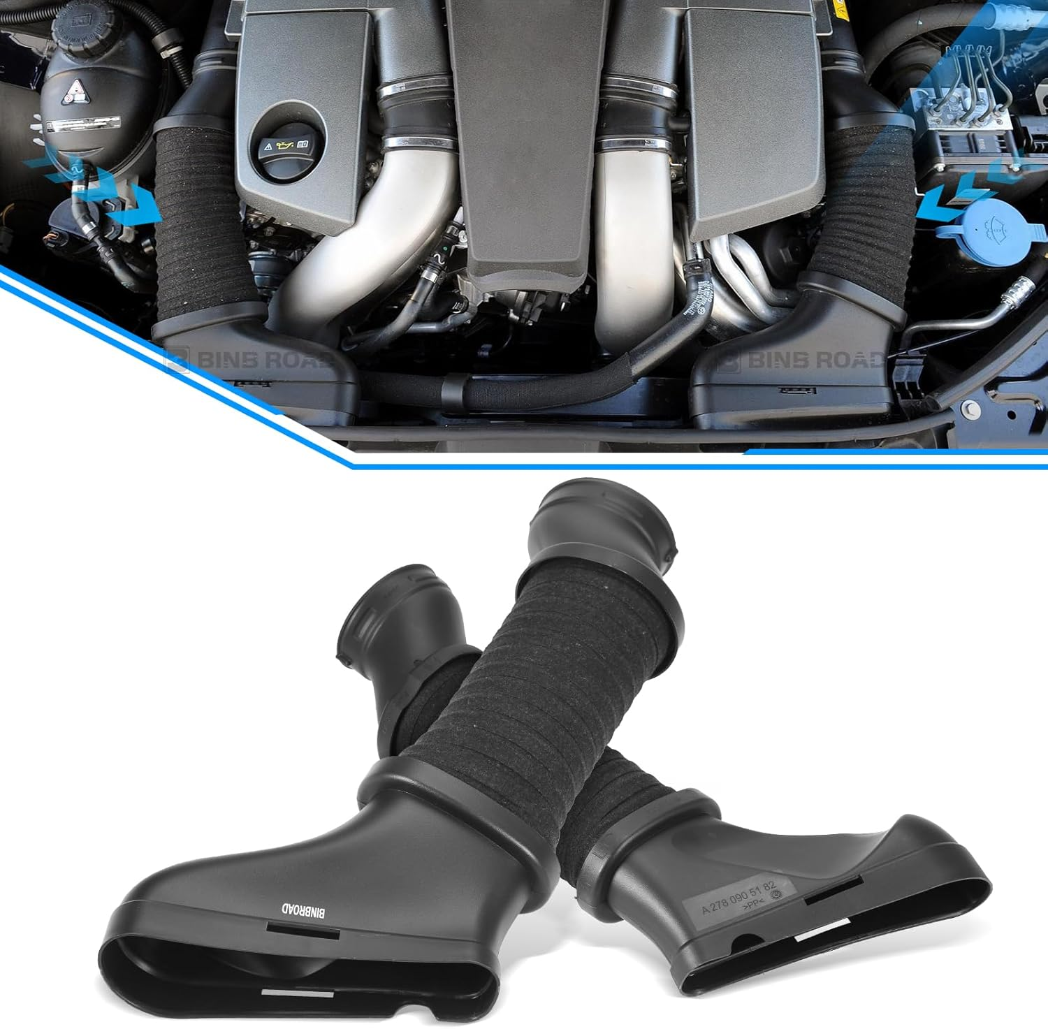 BINB ROAD Pair of Engine Air Intake Duct Hose Pipe 2780905182 2780902082 Compatible with Mercedes-Benz E550 CLS550 E63 AMG W212 W218 image number 6