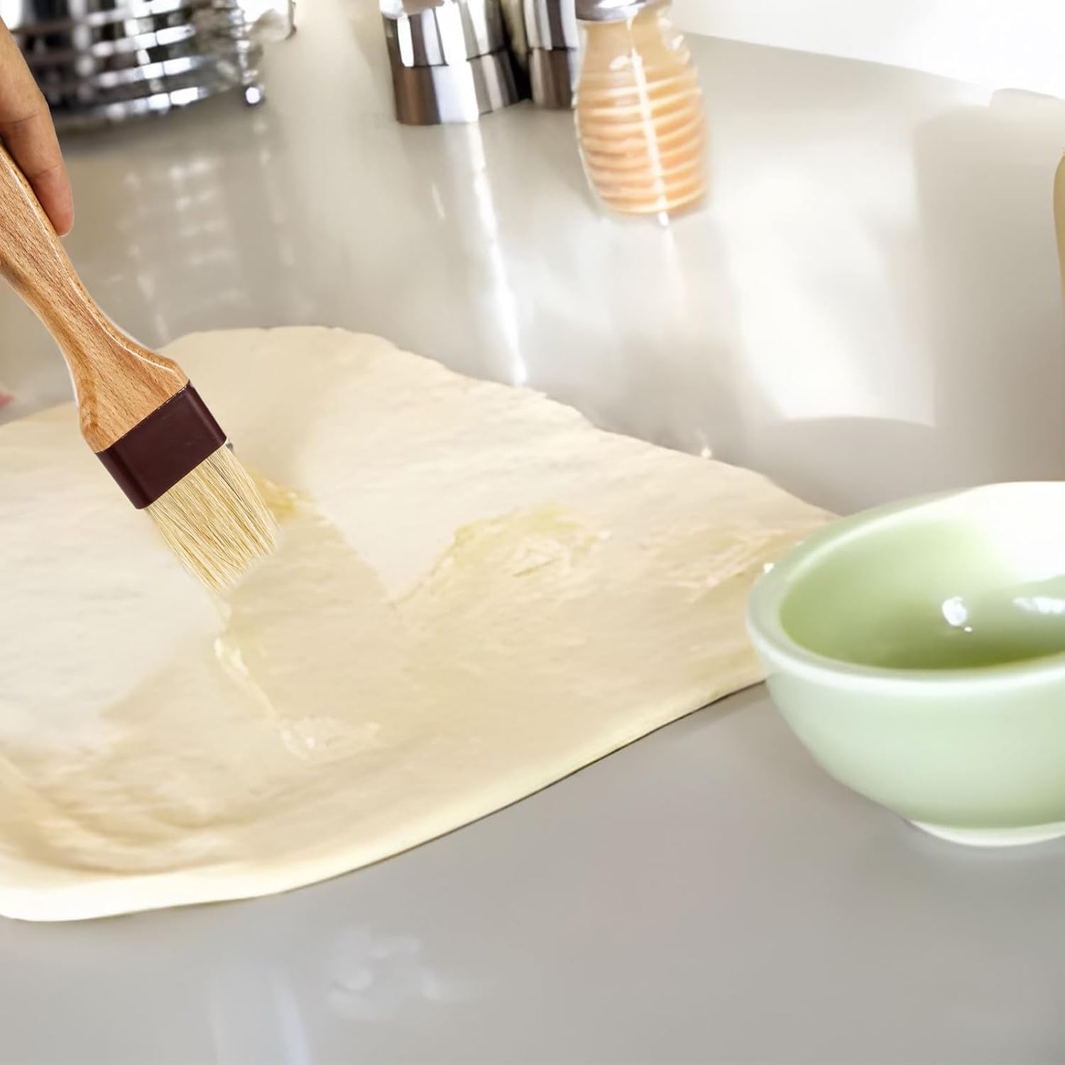 2Pcs Pastry Basting Brushes, Oil Brush for Cooking Boar Bristle Brushes BBQ Brushes for Sauce Kitchen Brush Pastry Brush for Oil Egg Spread Marinade Sauce for Baking(2 Sizes) image number 1