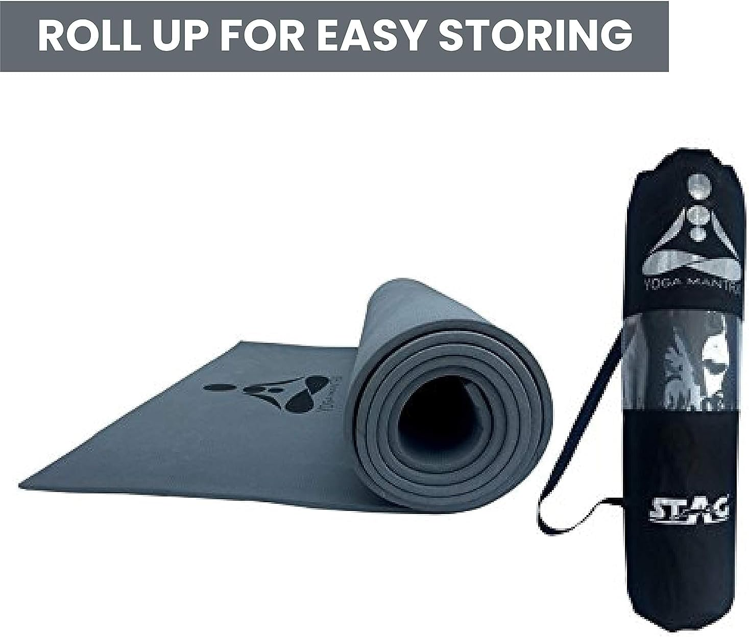 Stag Yoga Mantra Asana Grey Mat (6 Mm) with Bag | Home and Gym Use for Men and Women | with Cover | for Yoga, Pilates, Exercises image number 2